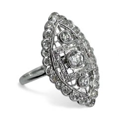 Art Deco–Style 14K White Gold Diamond Navette Ring
