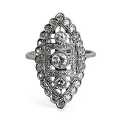 Anello Navette con diamanti in oro bianco 14K in stile Art Deco