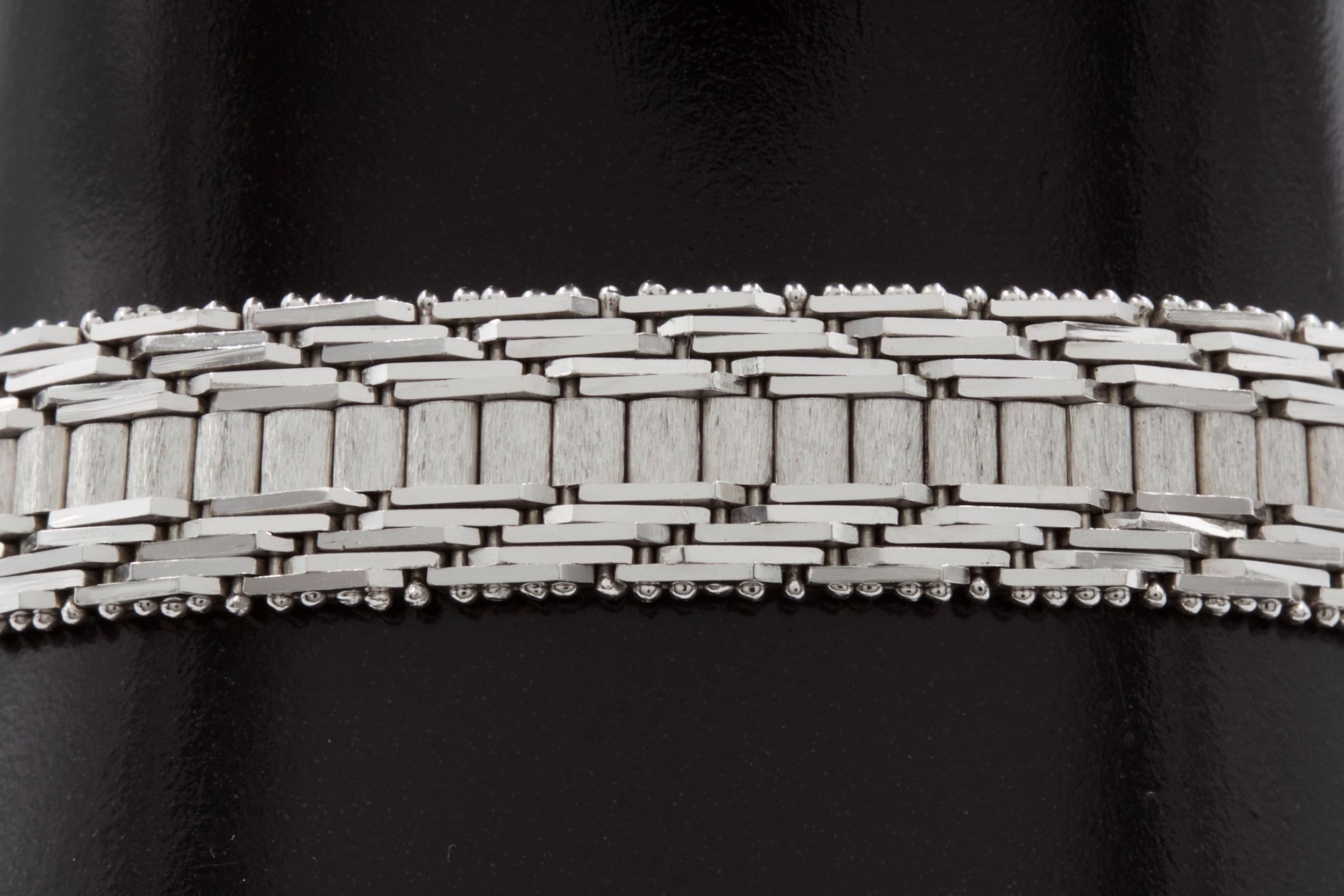20th Century Art Deco Style 14k White Gold Flexible-Strap Bracelet