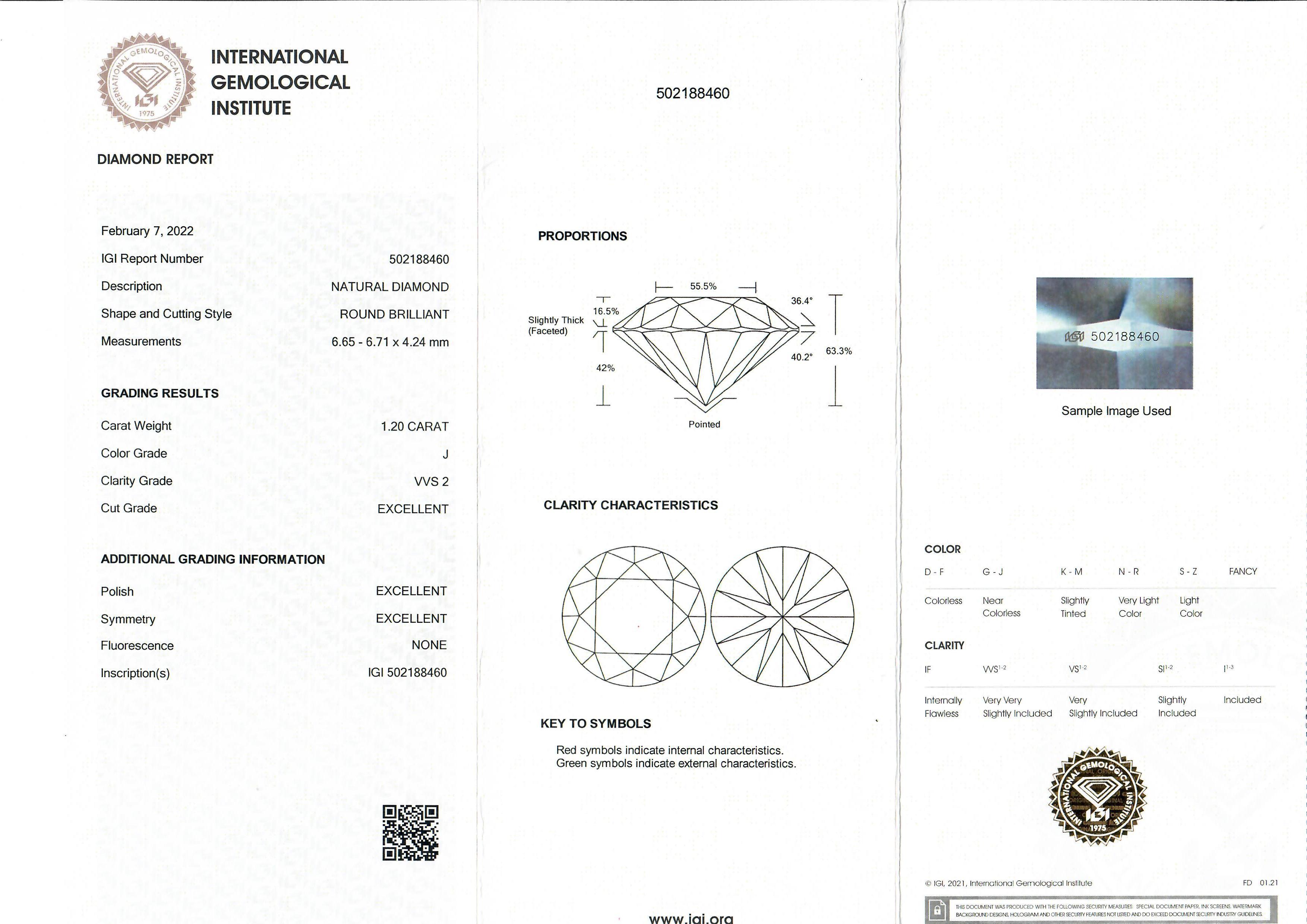 --Stone(s):--
(1) Natural Genuine Diamond - Round Brilliant Cut - Bezel Set - J Color - VVS2 Clarity - 1.20ct (exact - certified)
** See Certification Details Below for Complete Info **
(6) Natural Genuine Diamonds - Round Brilliant Cut - Pave Set -