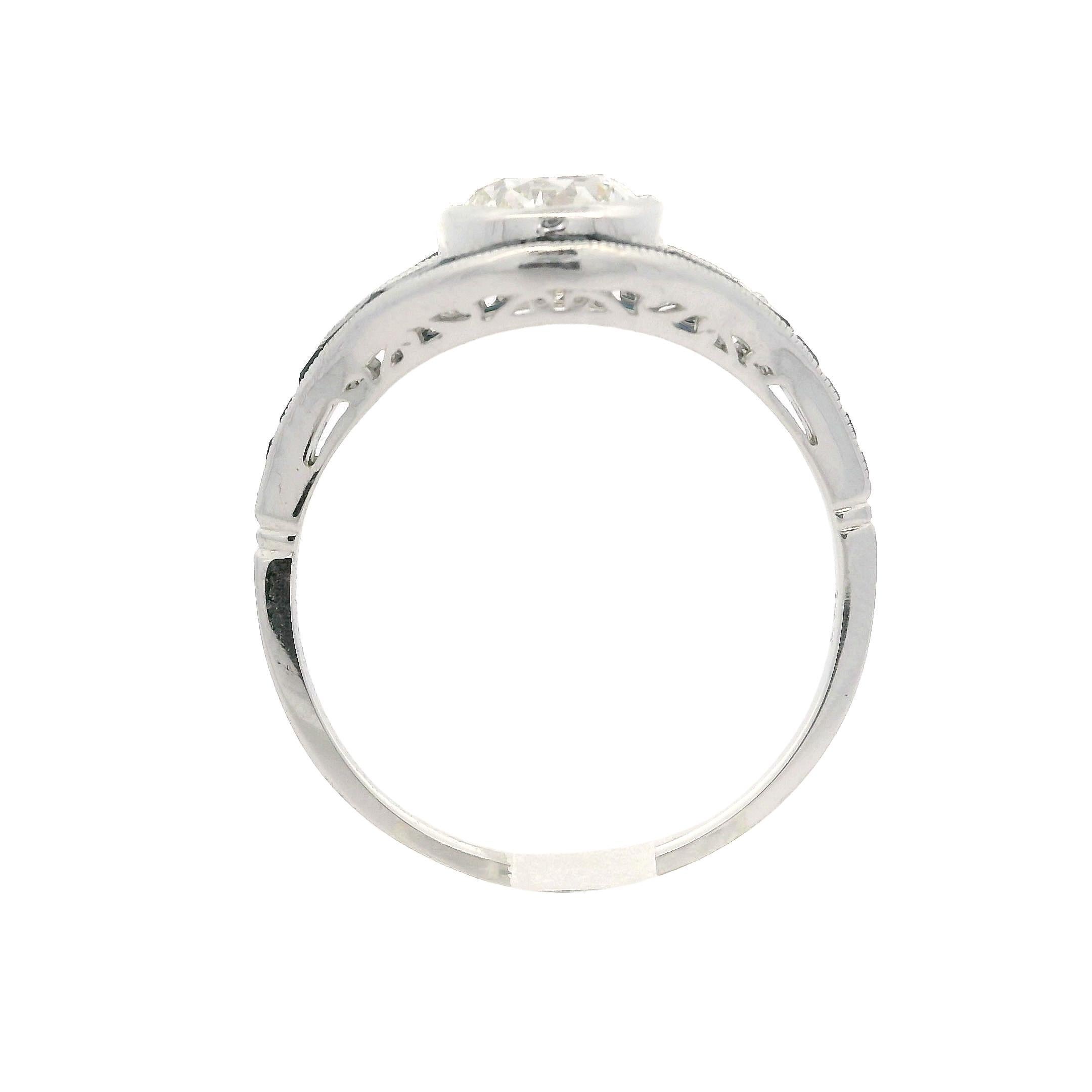 Art Deco Style 14k White Gold IGI 1.26ctw Diamond & Sapphire Eye Ring For Sale 1