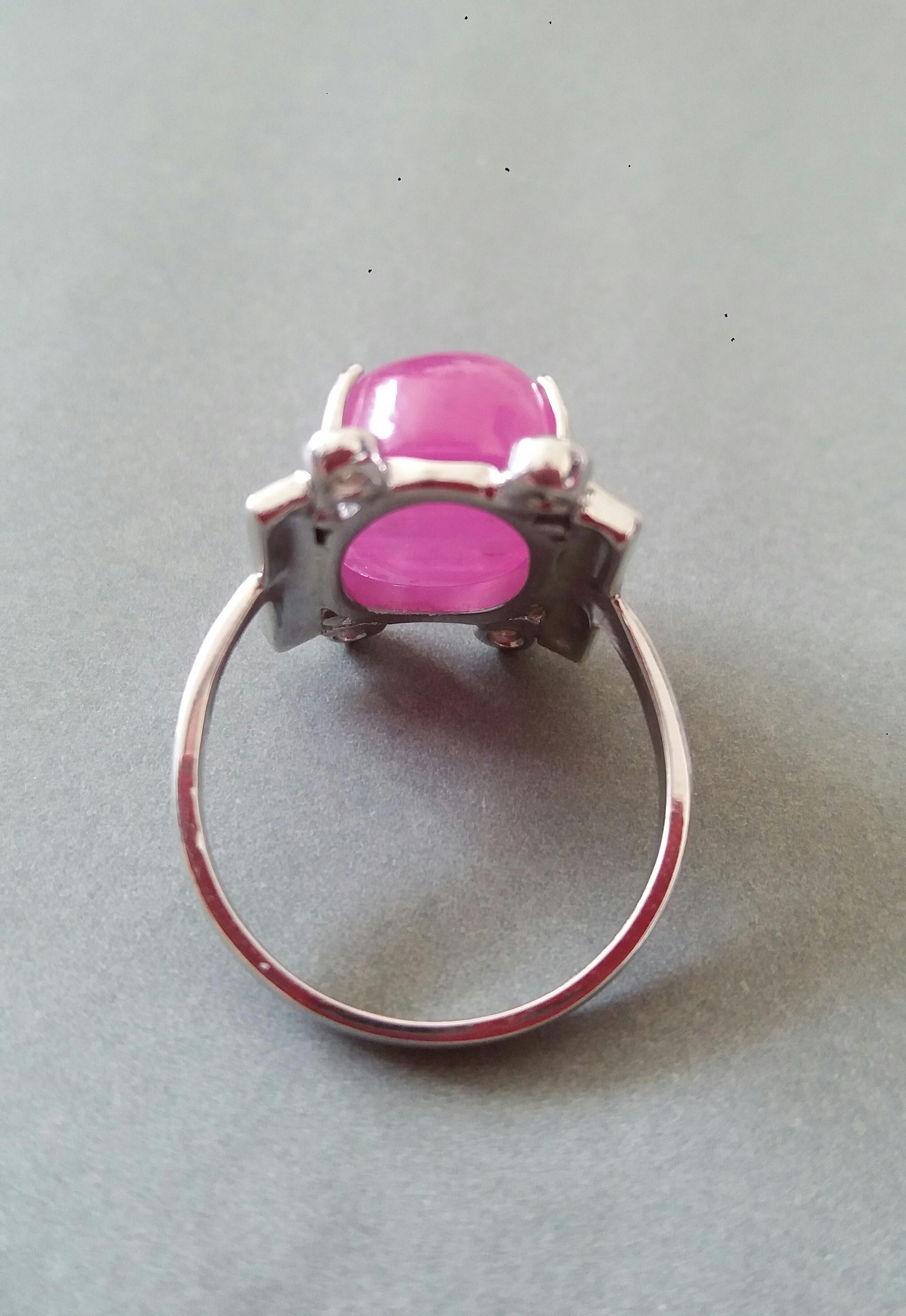 For Sale:  Art Deco Style 15 Carat Oval Ruby Cabochon Diamonds 14k Gold Black Enamel Ring 6
