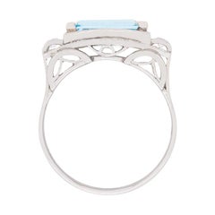 Art Deco Style 1.50 Carat Aquamarine and Diamond Cluster Cocktail Ring