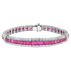 Art Deco Style 15.04 Ct. Ruby and Diamond Bracelet in 18K White Gold