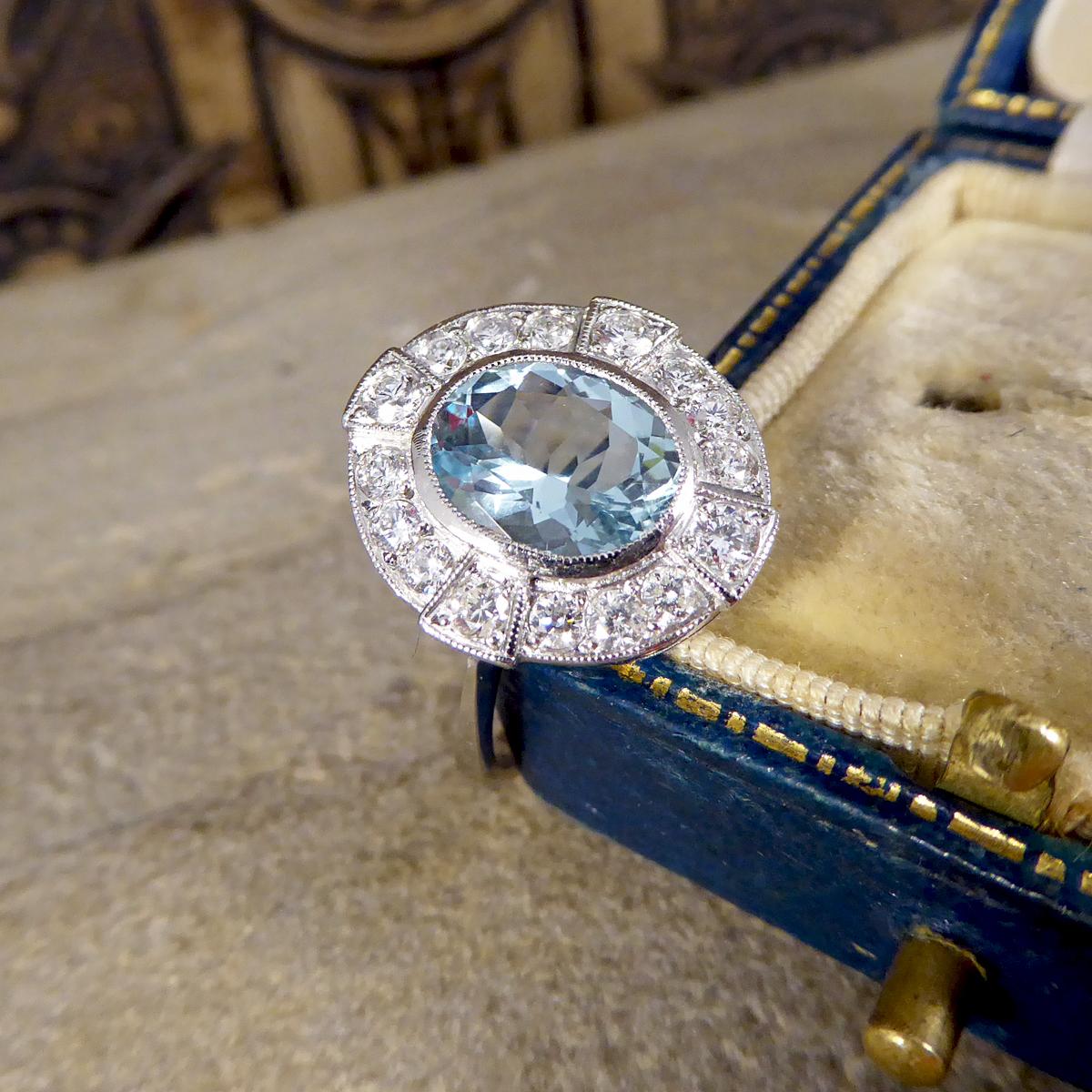 Art Deco Style 1.50 Carat Aquamarine and Diamond Cross Cluster Ring in Platinum 5