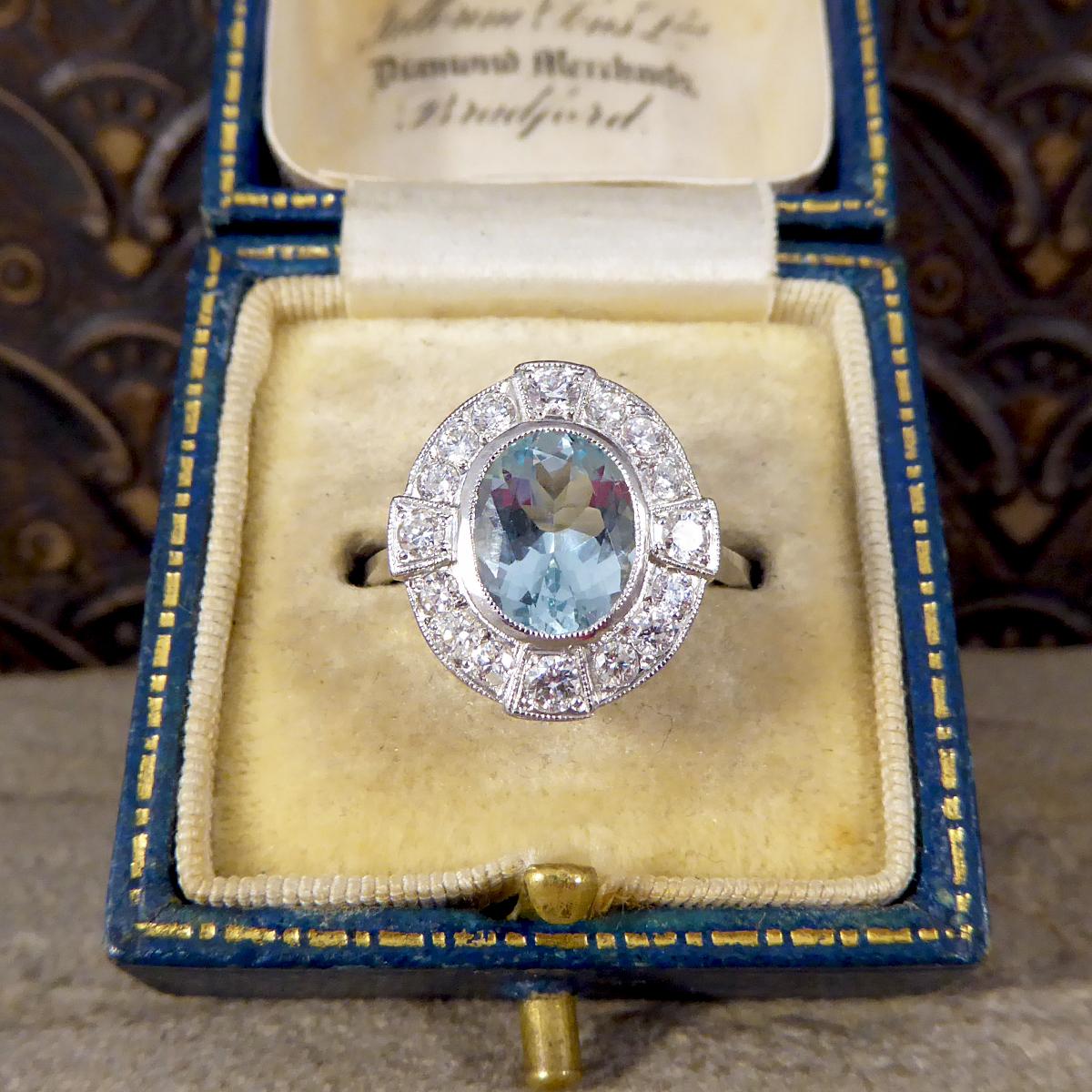 Art Deco Style 1.50 Carat Aquamarine and Diamond Cross Cluster Ring in Platinum 2
