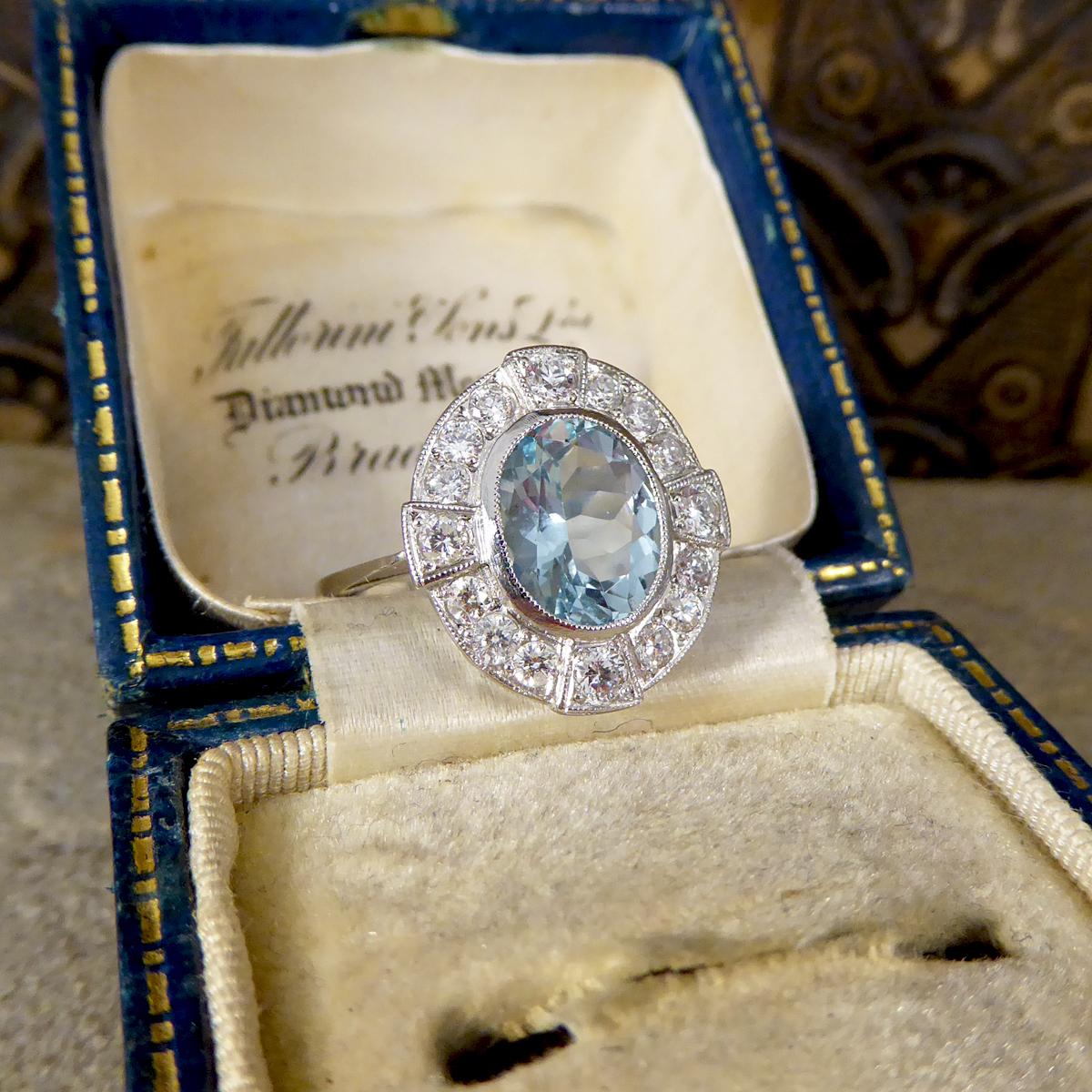Art Deco Style 1.50 Carat Aquamarine and Diamond Cross Cluster Ring in Platinum 4