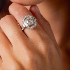 Art Deco style 1.51 carat GIA cushion cut diamond platinum engagement ring