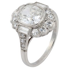 Art Deco style 1.51 carat GIA cushion cut diamond platinum engagement ring