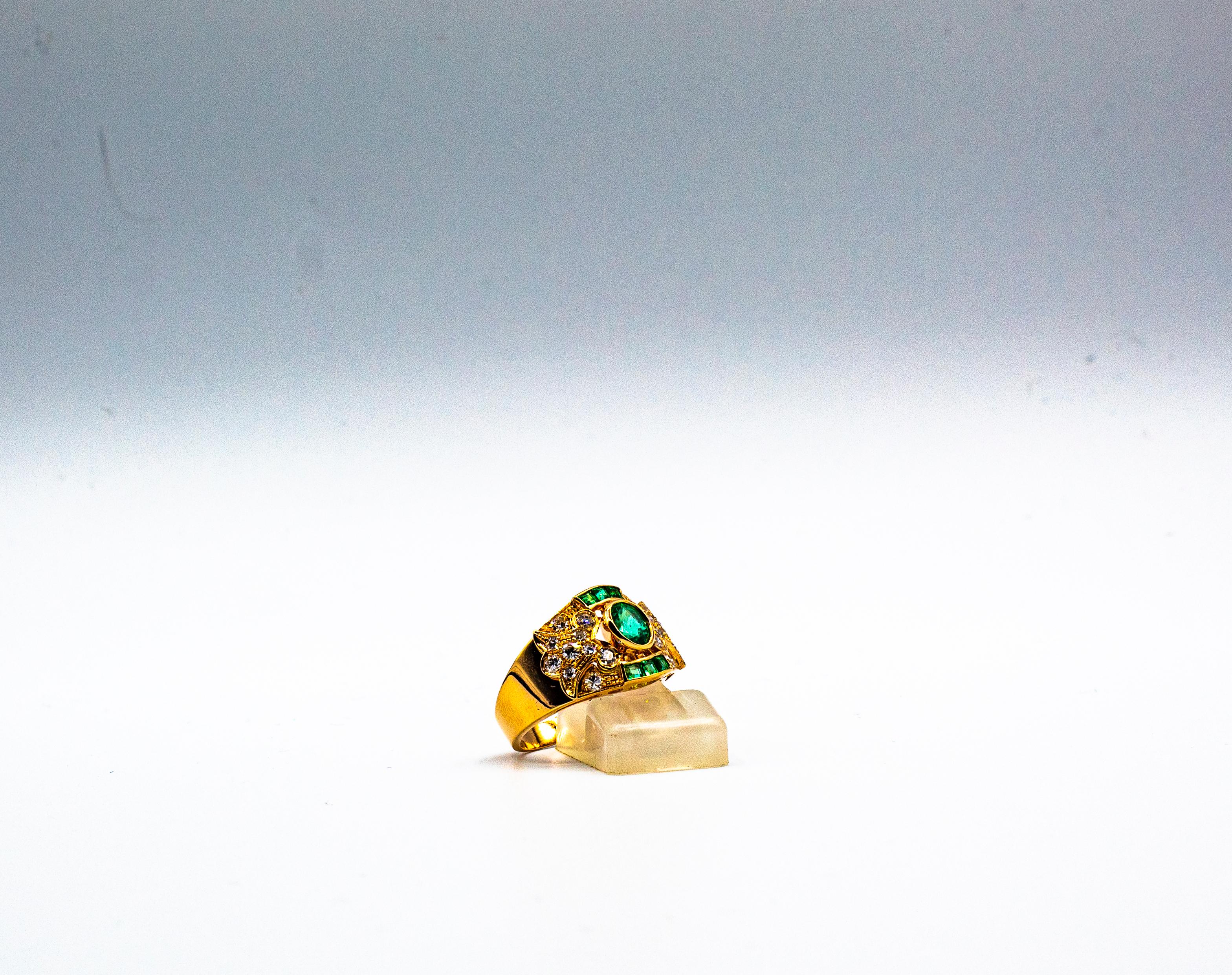 Art Deco Style 1.56 Carat Emerald White Diamond Yellow Gold Cocktail Ring For Sale 5