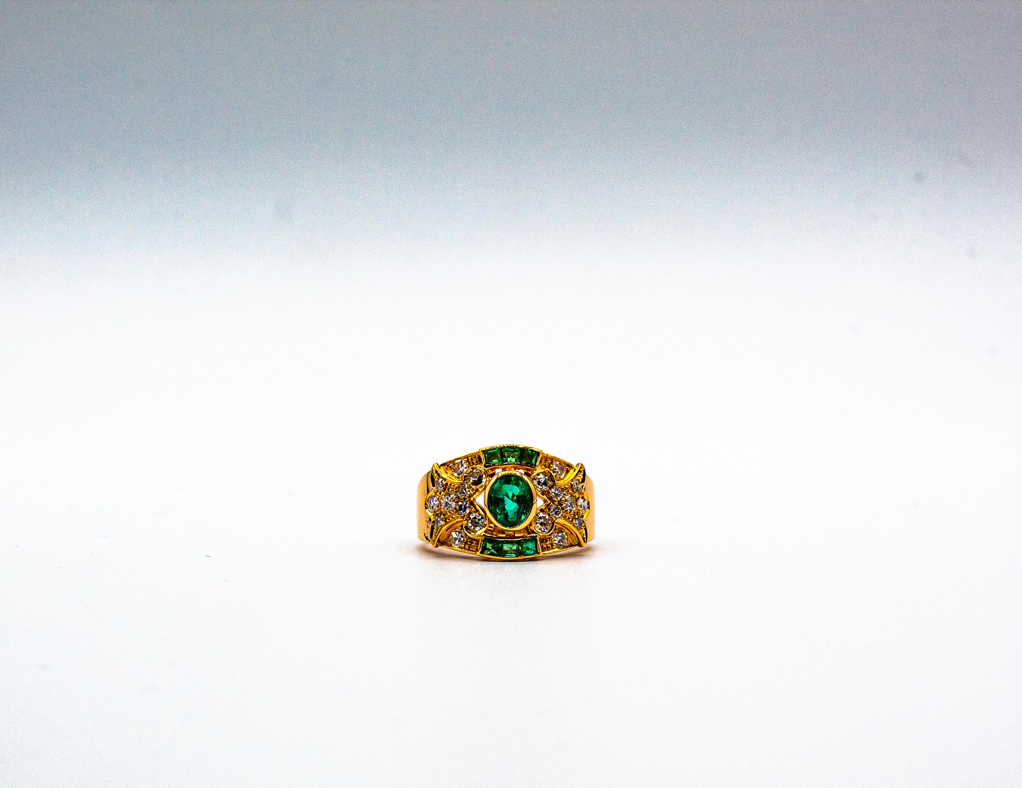 Art Deco Style 1.56 Carat Emerald White Diamond Yellow Gold Cocktail Ring For Sale 6