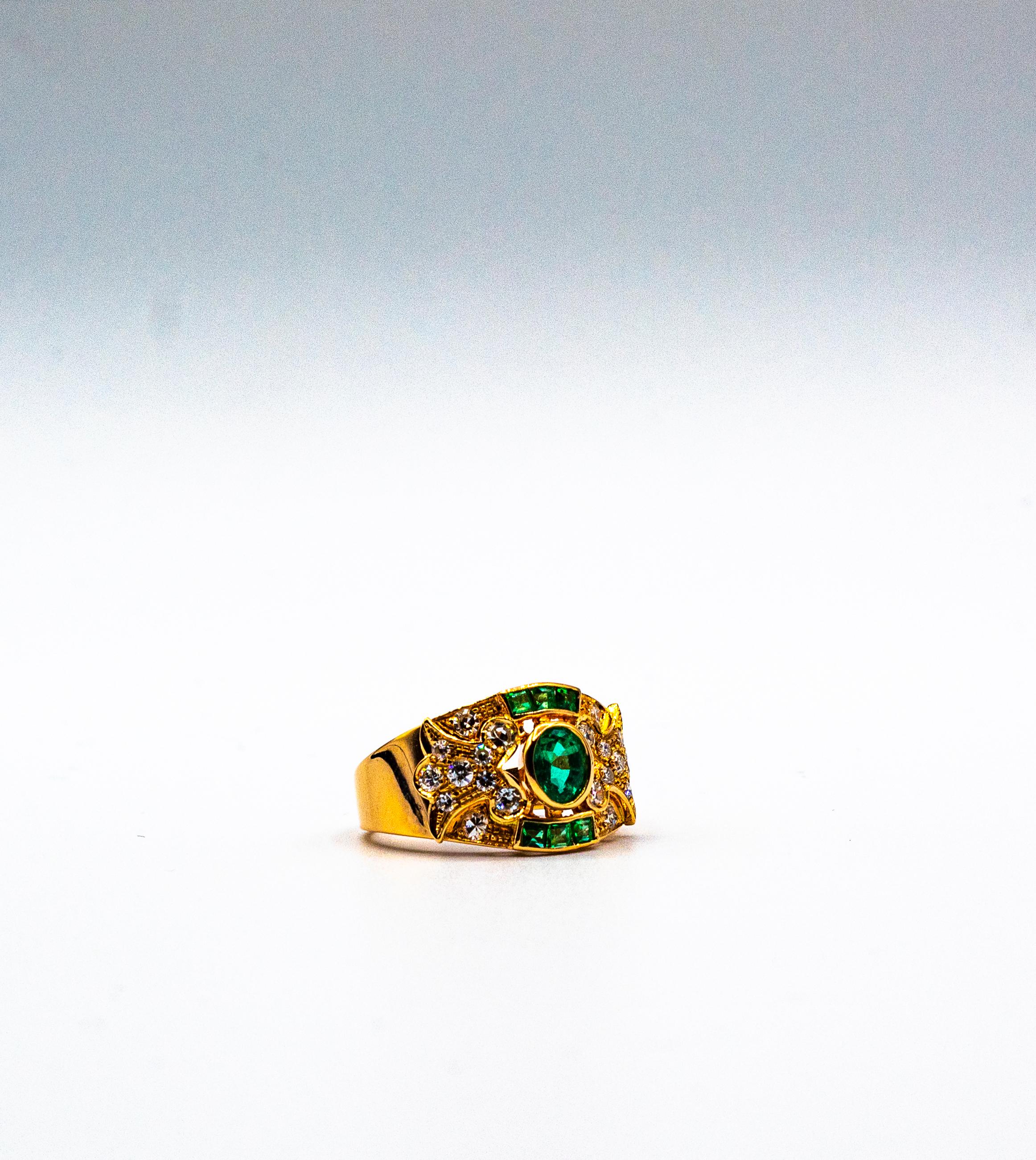 Art Deco Style 1.56 Carat Emerald White Diamond Yellow Gold Cocktail Ring For Sale 7