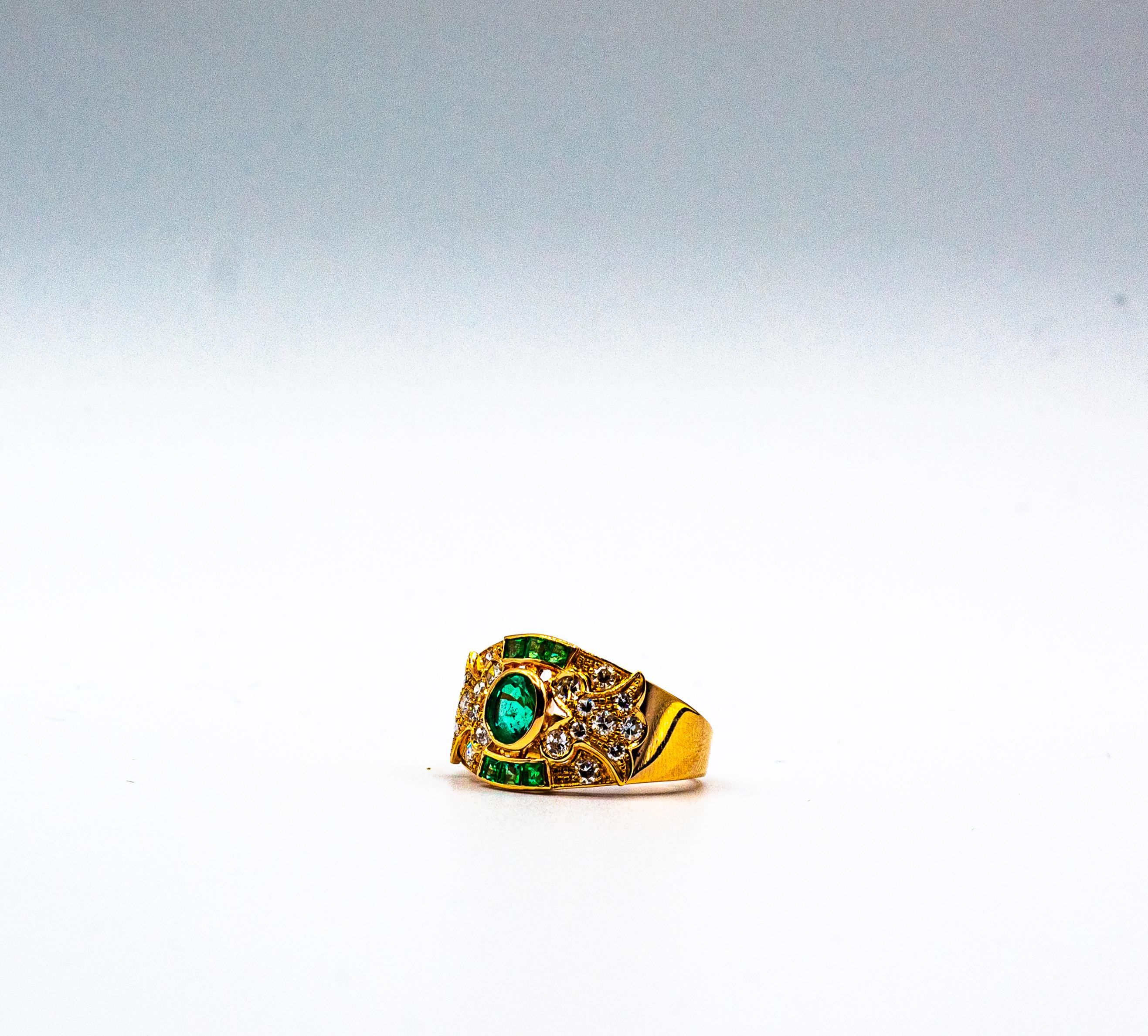 Art Deco Style 1.56 Carat Emerald White Diamond Yellow Gold Cocktail Ring For Sale 9
