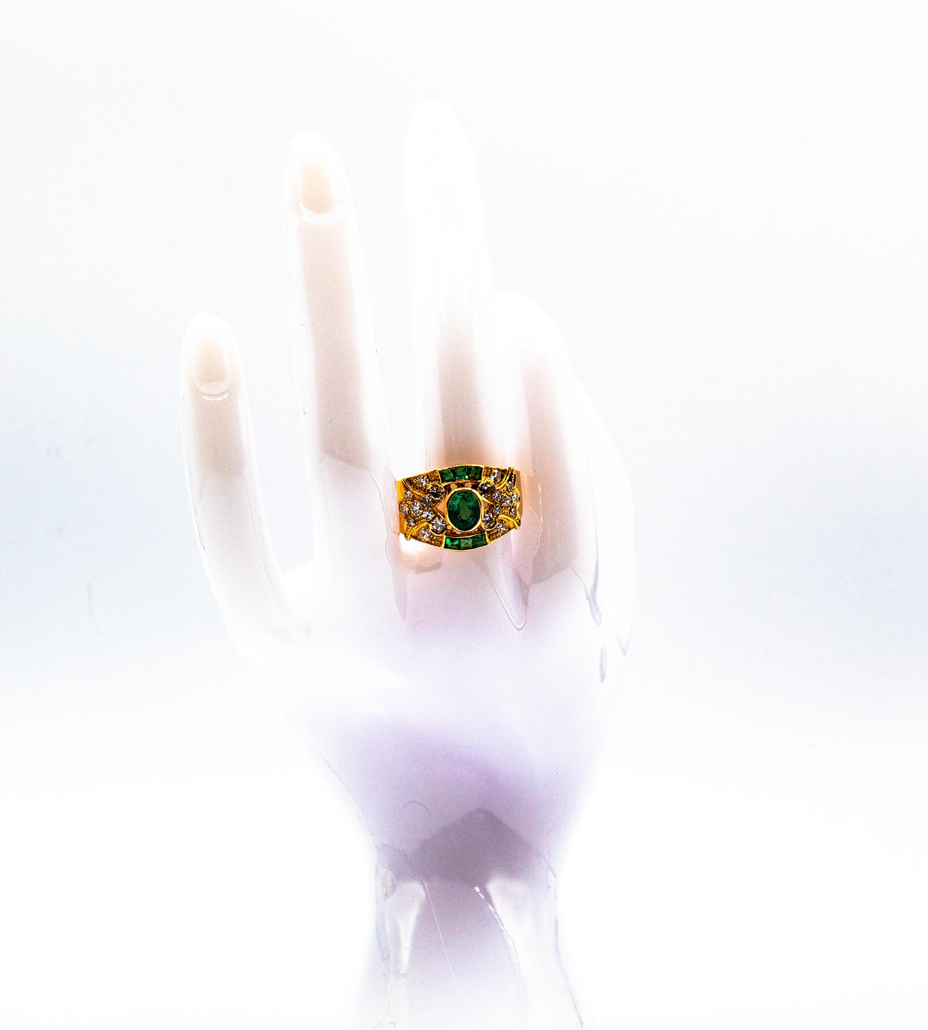 Art Deco Style 1.56 Carat Emerald White Diamond Yellow Gold Cocktail Ring For Sale 10