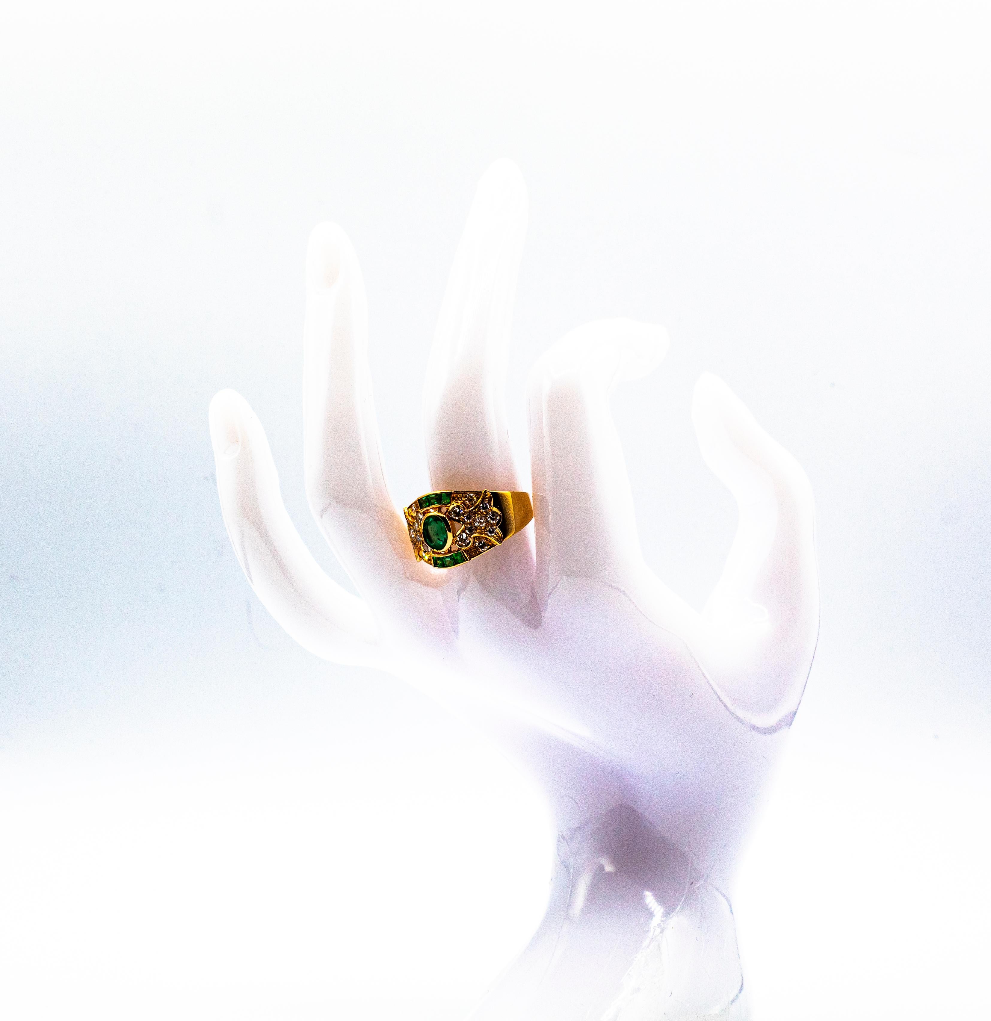Art Deco Stil 1,56 Karat Smaragd Weißer Diamant Gelbgold Cocktail-Ring im Angebot 10