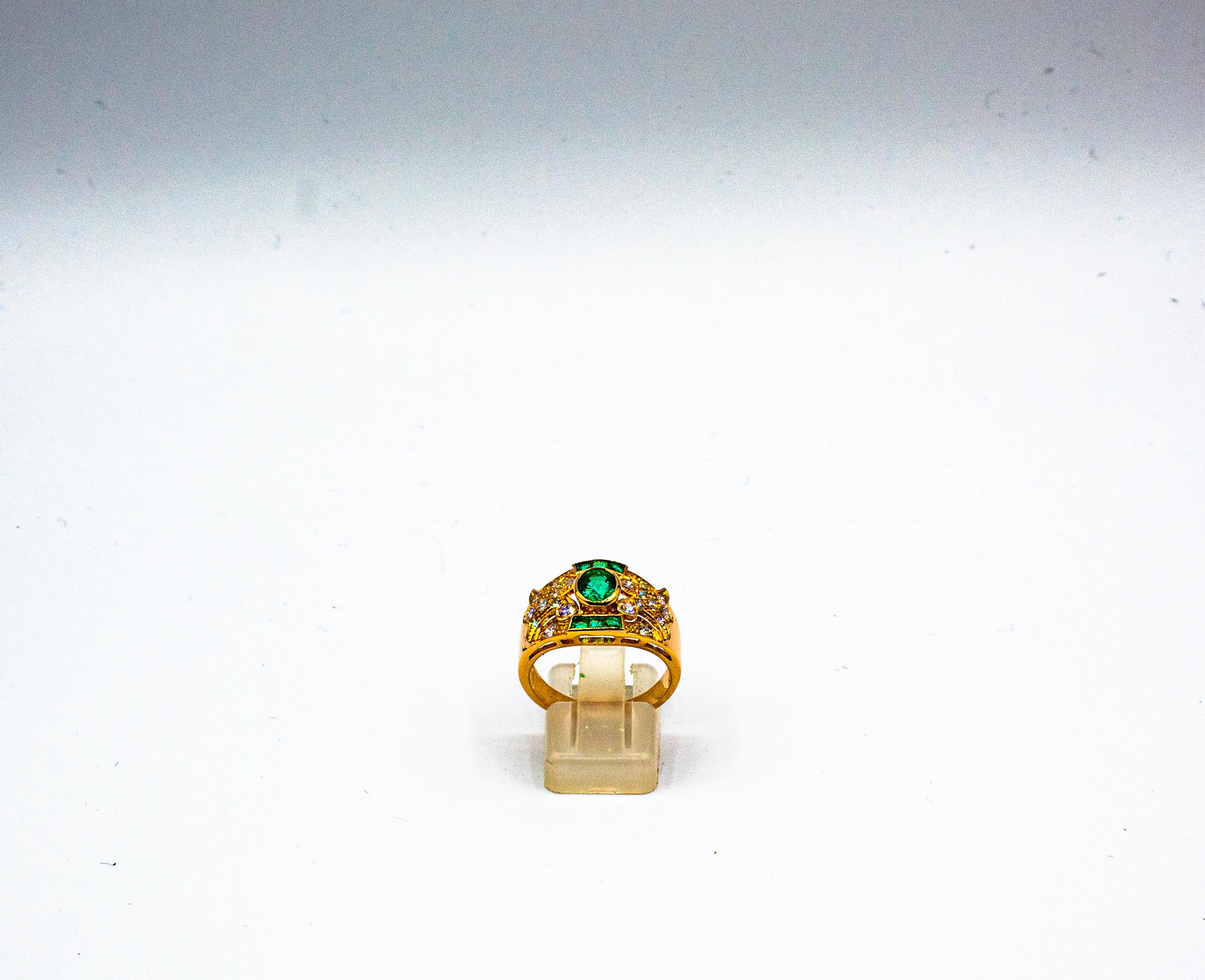 Brilliant Cut Art Deco Style 1.56 Carat Emerald White Diamond Yellow Gold Cocktail Ring For Sale