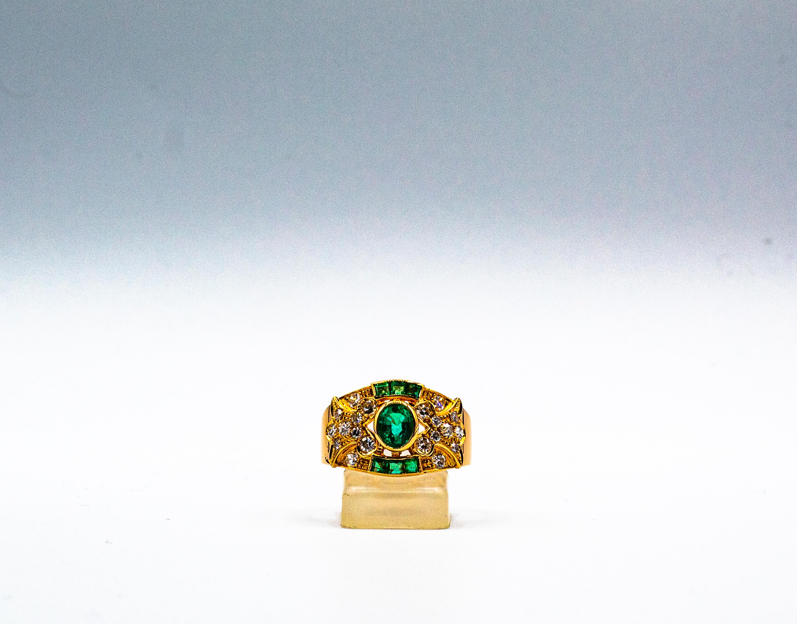 Art Deco Style 1.56 Carat Emerald White Diamond Yellow Gold Cocktail Ring For Sale 3