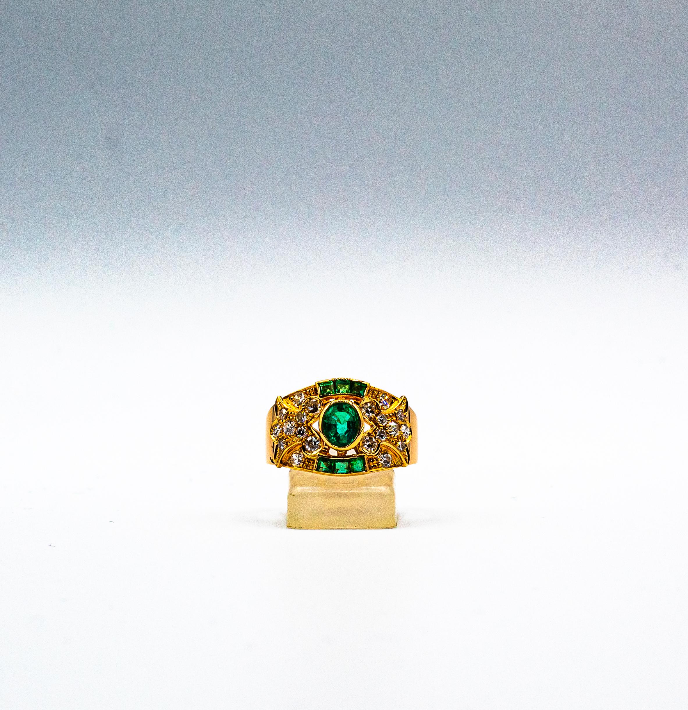 Art Deco Stil 1,56 Karat Smaragd Weißer Diamant Gelbgold Cocktail-Ring im Angebot 3