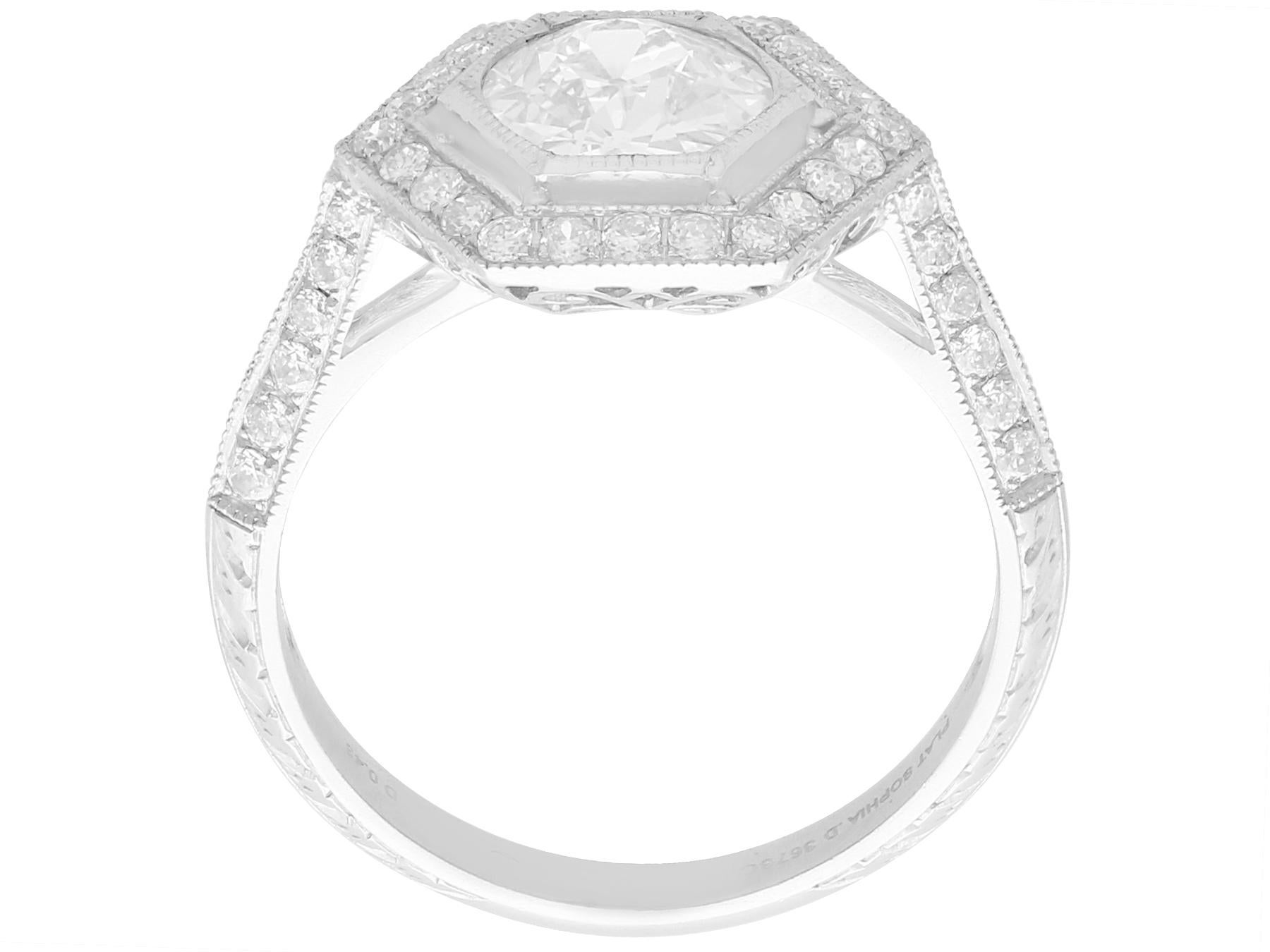 Old European Cut Art Deco Style 1.57 Carat Diamond and Platinum Engagement Ring For Sale
