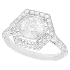 Used Art Deco Style 1.57 Carat Diamond and Platinum Engagement Ring