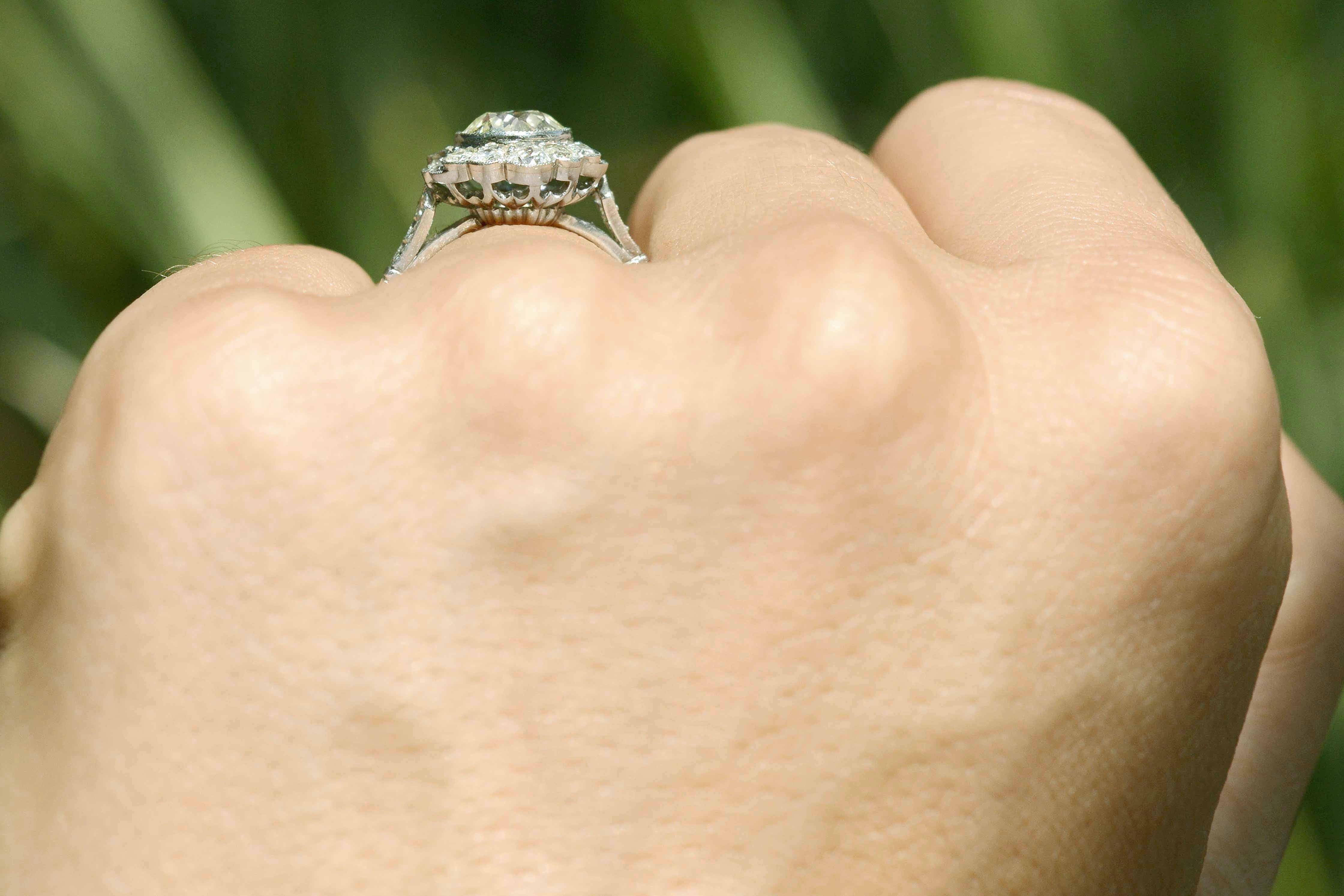 art deco halo diamond engagement ring