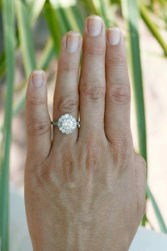 Old European Oval Halo 1.58 Carat Diamond Engagement Ring