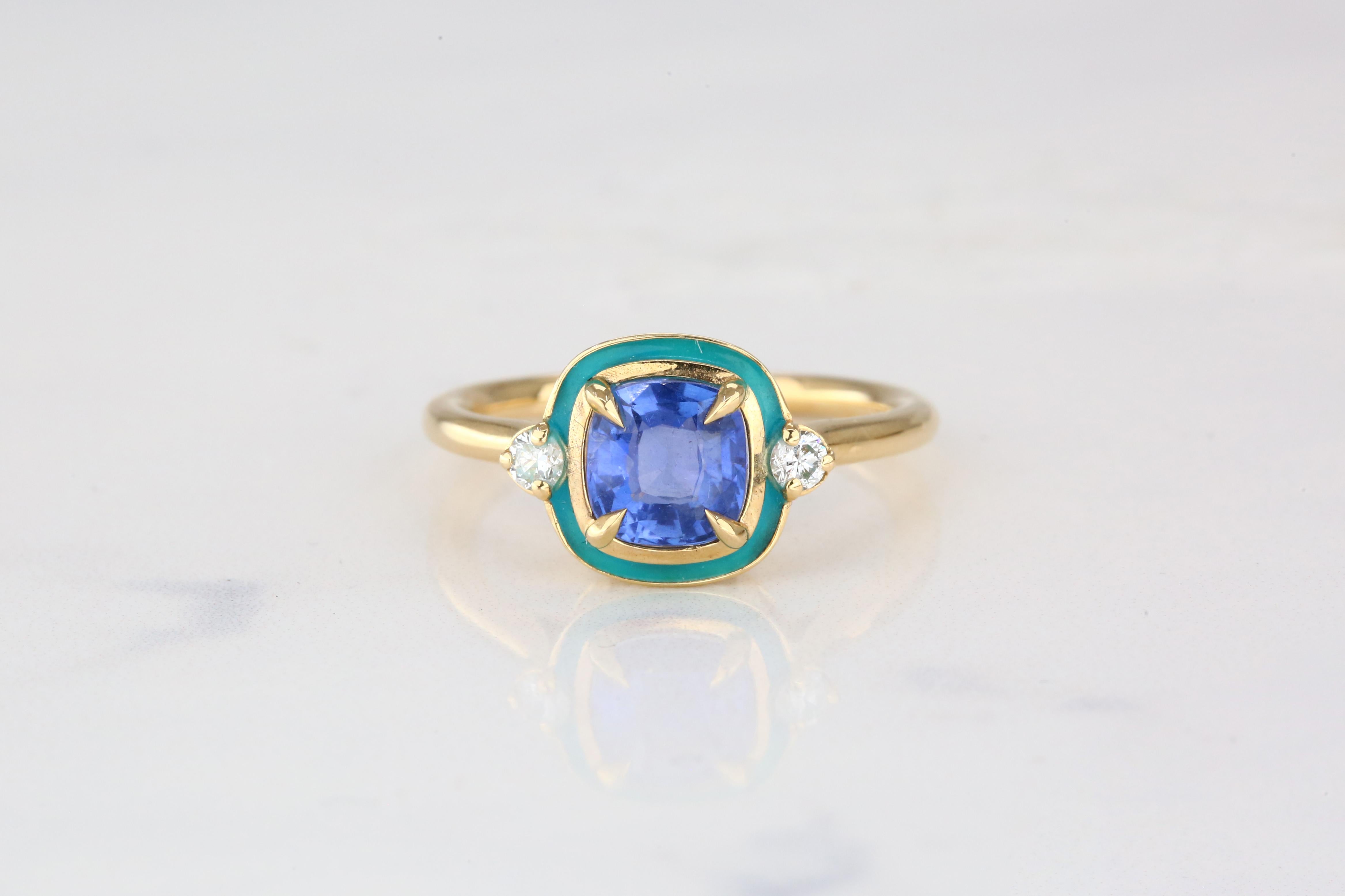 For Sale:  Art Deco Style 1.58 Ct. Ceylon Sapphire and Diamond 14K Gold Cocktail Ring 2
