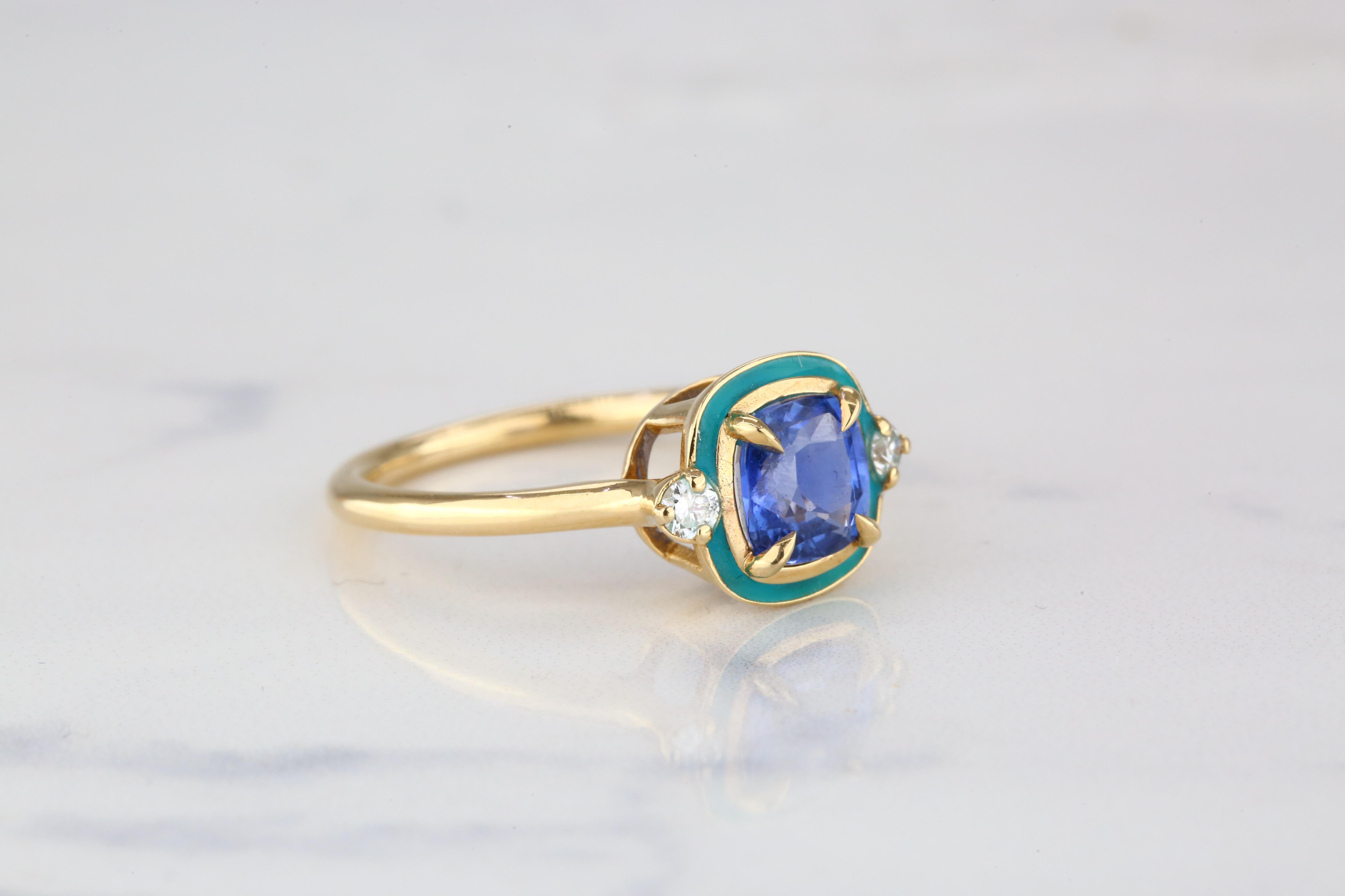 For Sale:  Art Deco Style 1.58 Ct. Ceylon Sapphire and Diamond 14K Gold Cocktail Ring 3