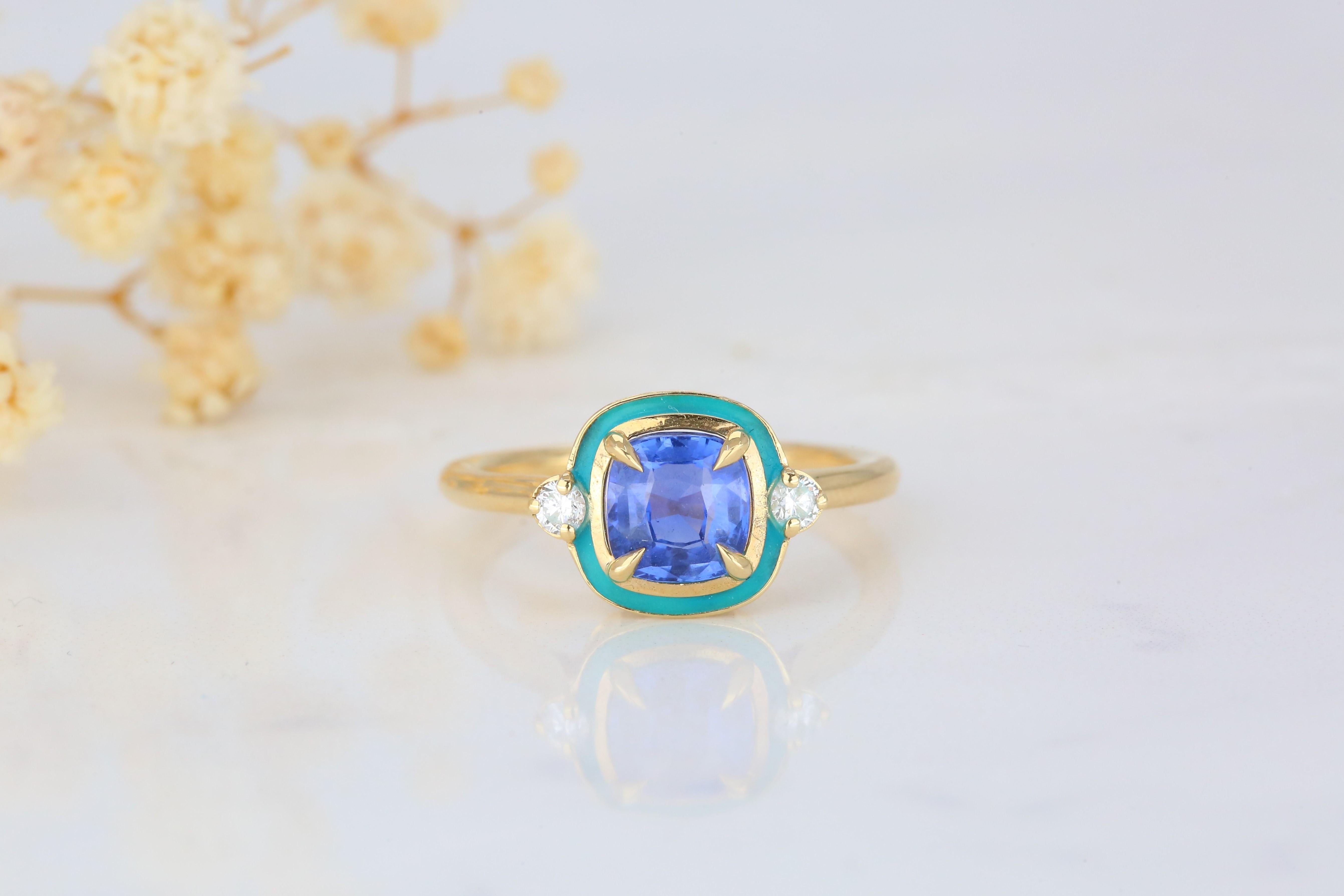 For Sale:  Art Deco Style 1.58 Ct. Ceylon Sapphire and Diamond 14K Gold Cocktail Ring 4