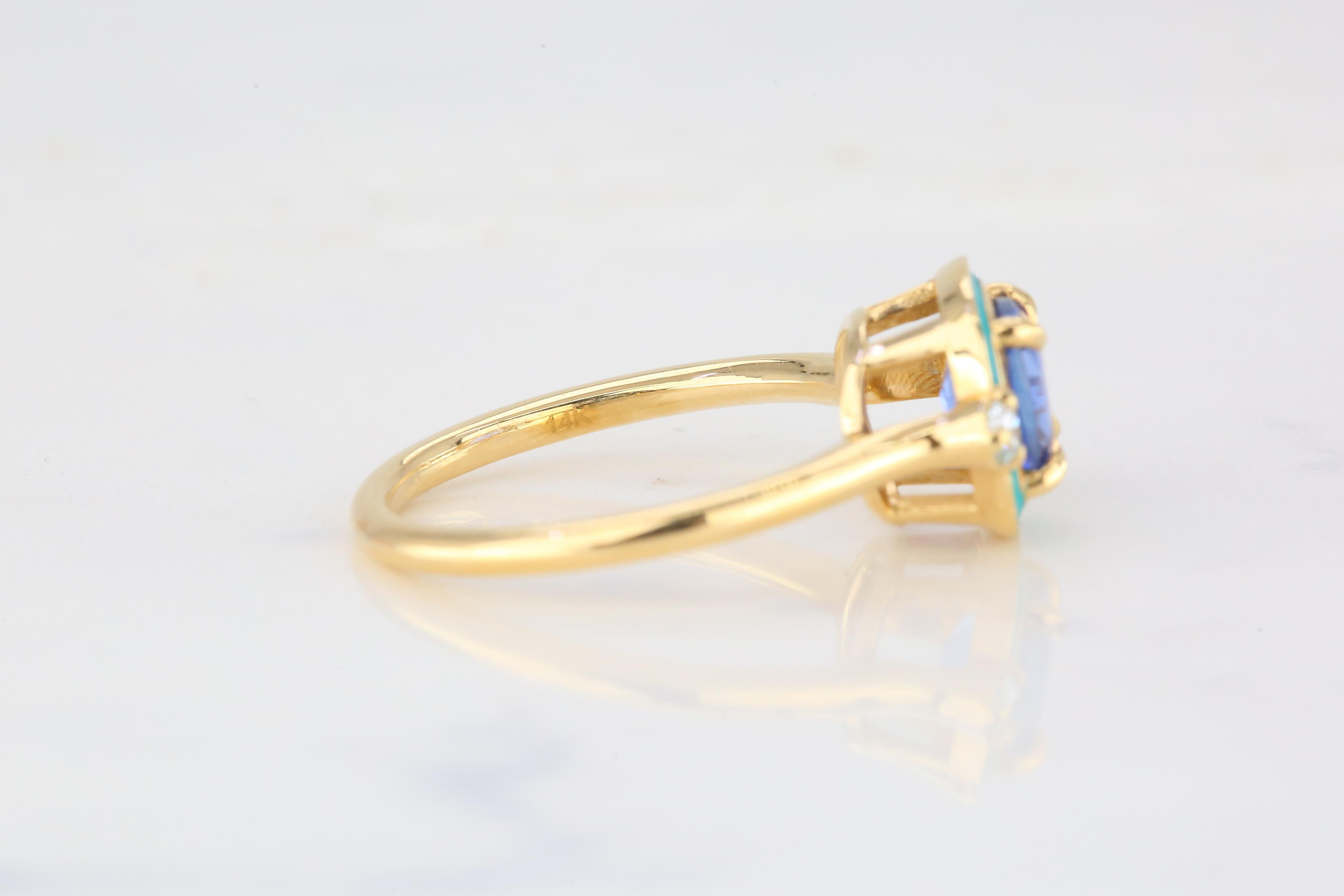 For Sale:  Art Deco Style 1.58 Ct. Ceylon Sapphire and Diamond 14K Gold Cocktail Ring 5