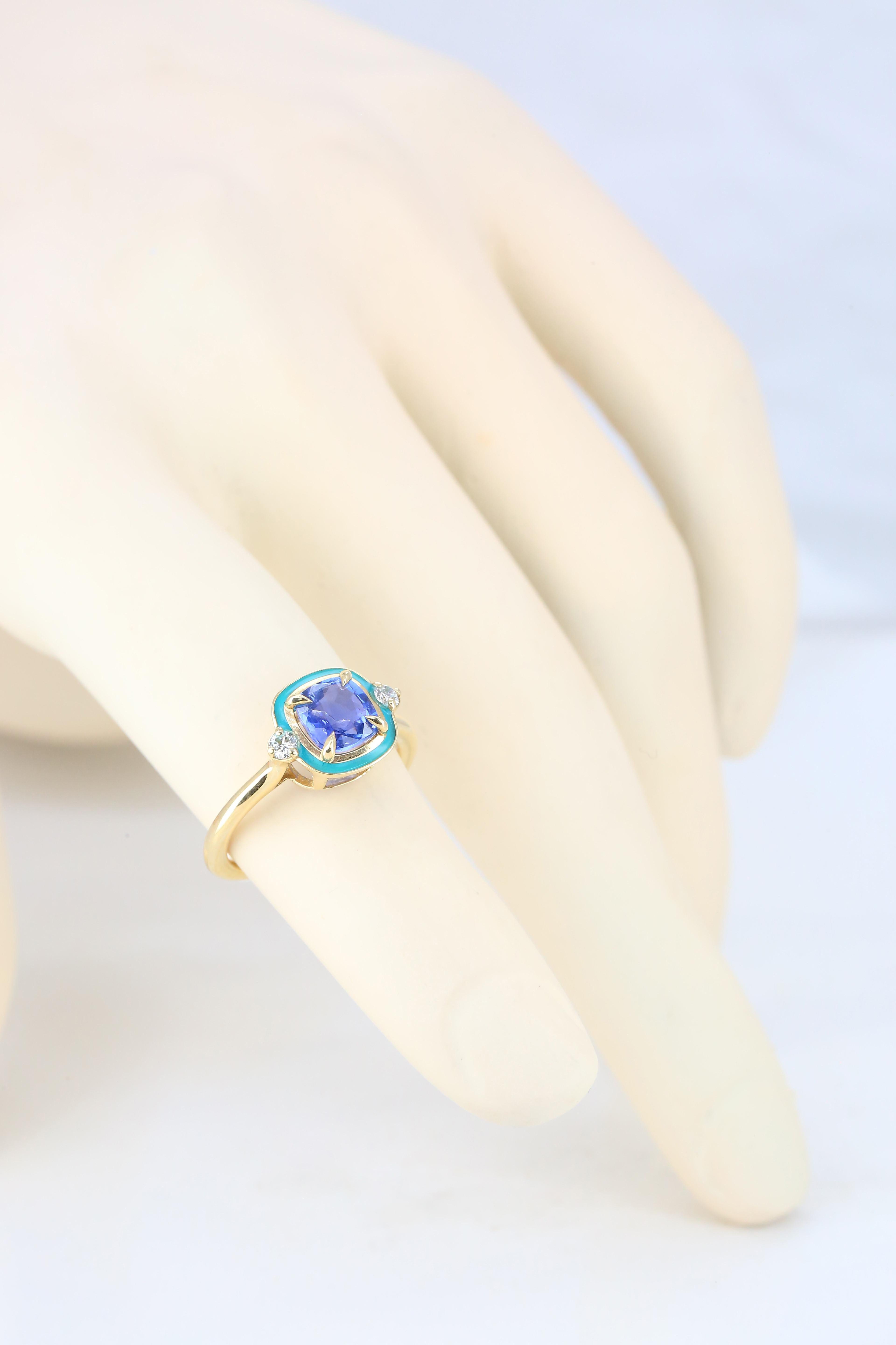 For Sale:  Art Deco Style 1.58 Ct. Ceylon Sapphire and Diamond 14K Gold Cocktail Ring 6