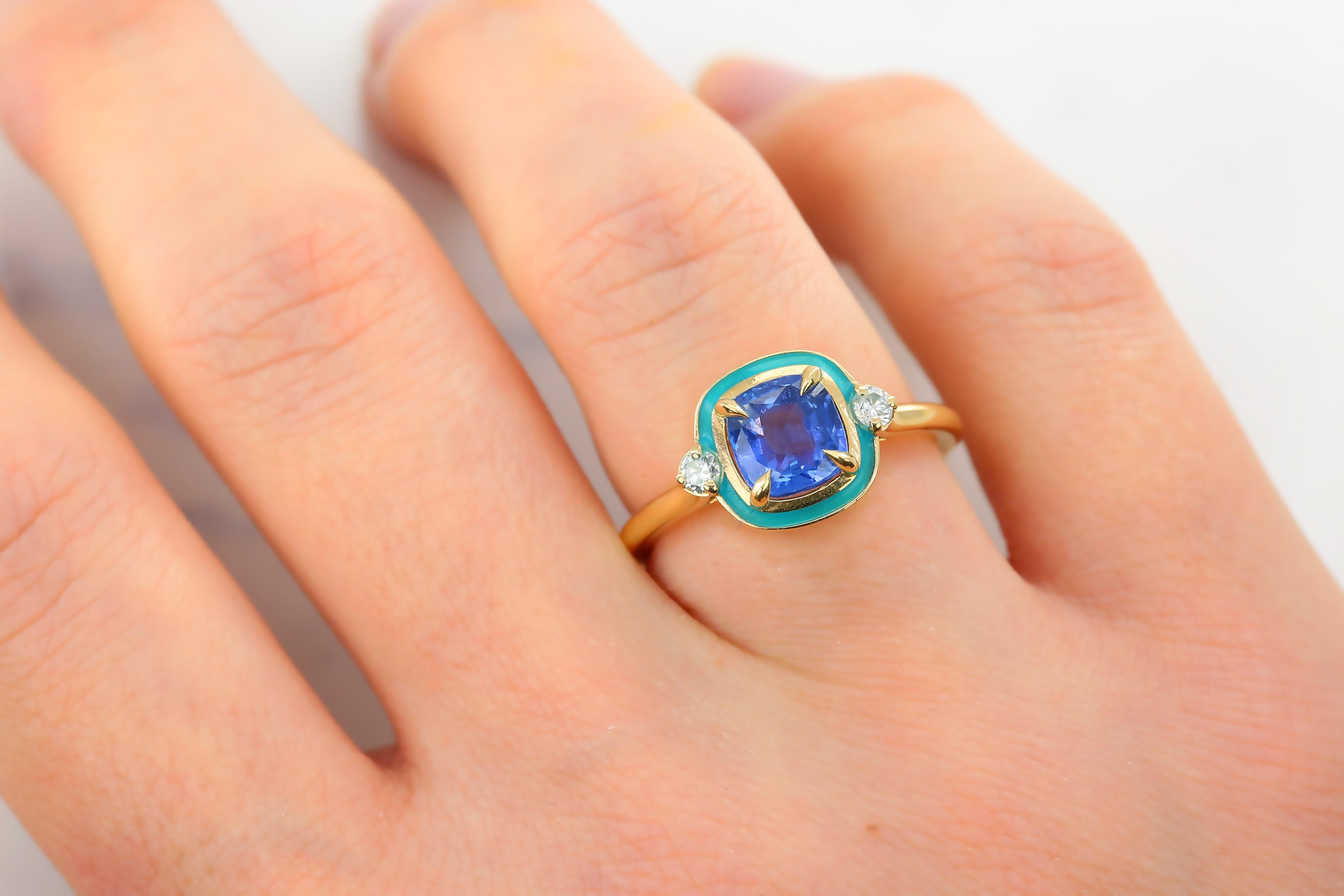For Sale:  Art Deco Style 1.58 Ct. Ceylon Sapphire and Diamond 14K Gold Cocktail Ring 8