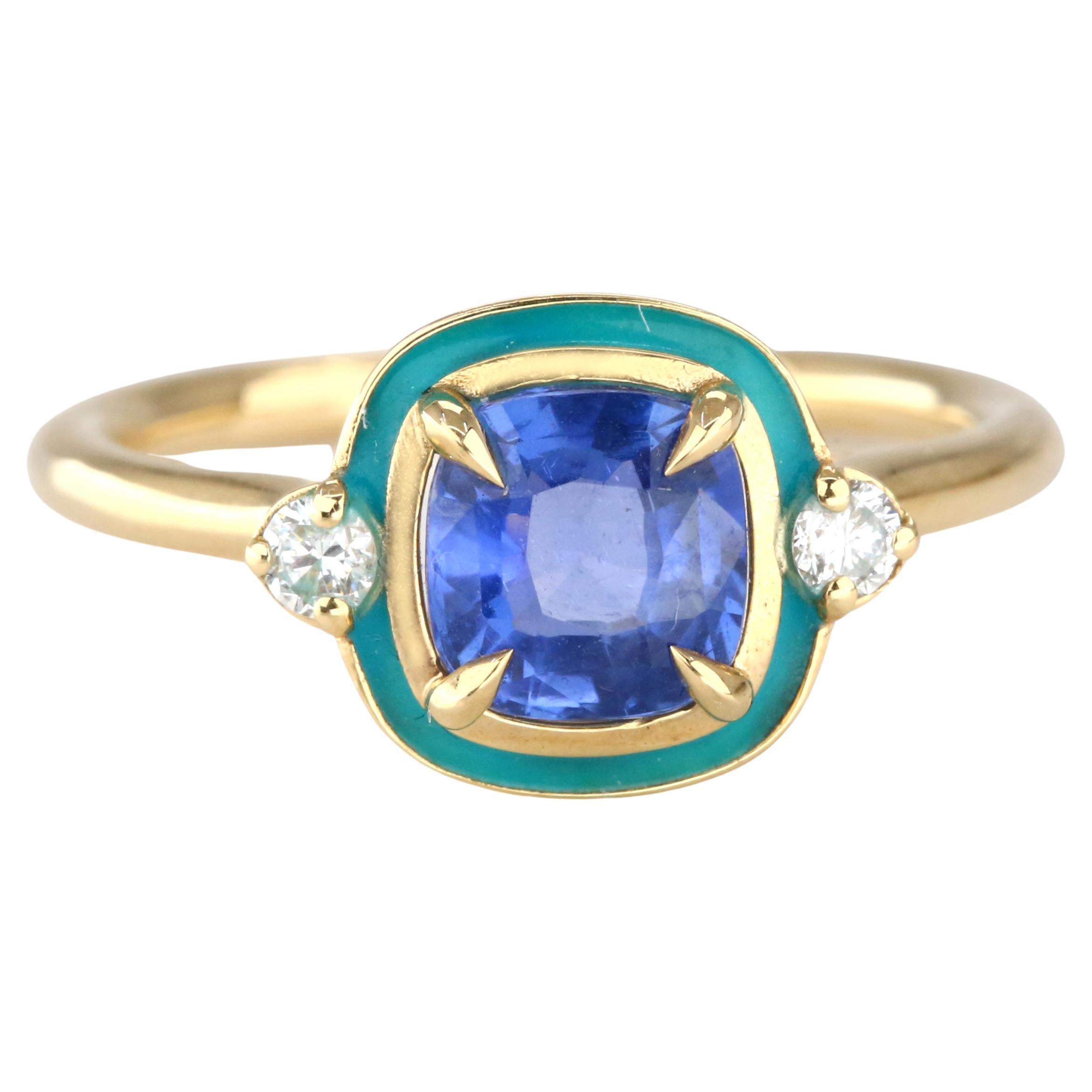 For Sale:  Art Deco Style 1.58 Ct. Ceylon Sapphire and Diamond 14K Gold Cocktail Ring