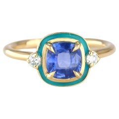 Style Art Déco 1.58 Ct. Bague cocktail en or 14K, saphir de Ceylan et diamant