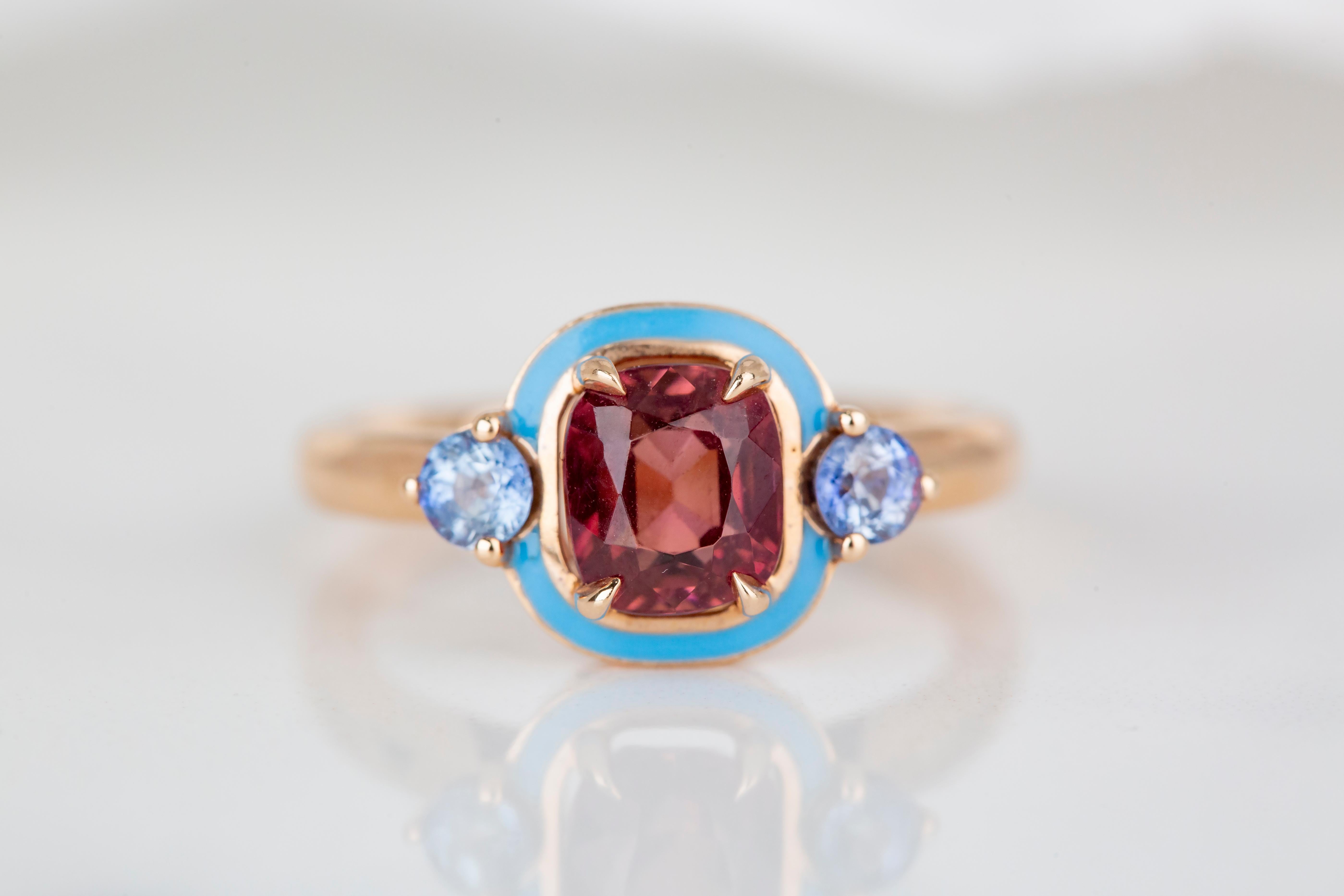 For Sale:  Art Deco Style 1.59 Ct Tourmaline and Sapphire 14K Gold Cocktail Ring 7