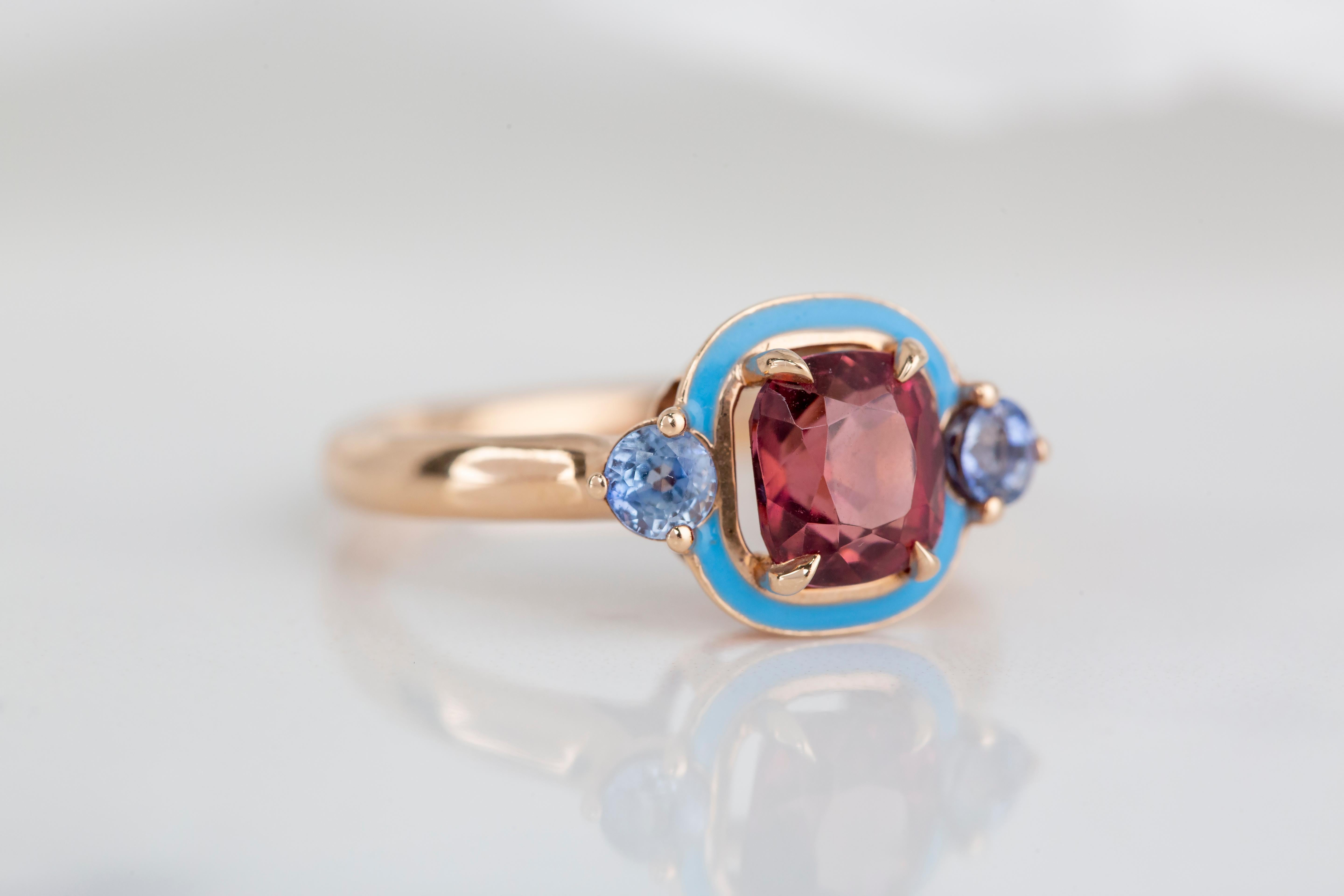 For Sale:  Art Deco Style 1.59 Ct Tourmaline and Sapphire 14K Gold Cocktail Ring 8