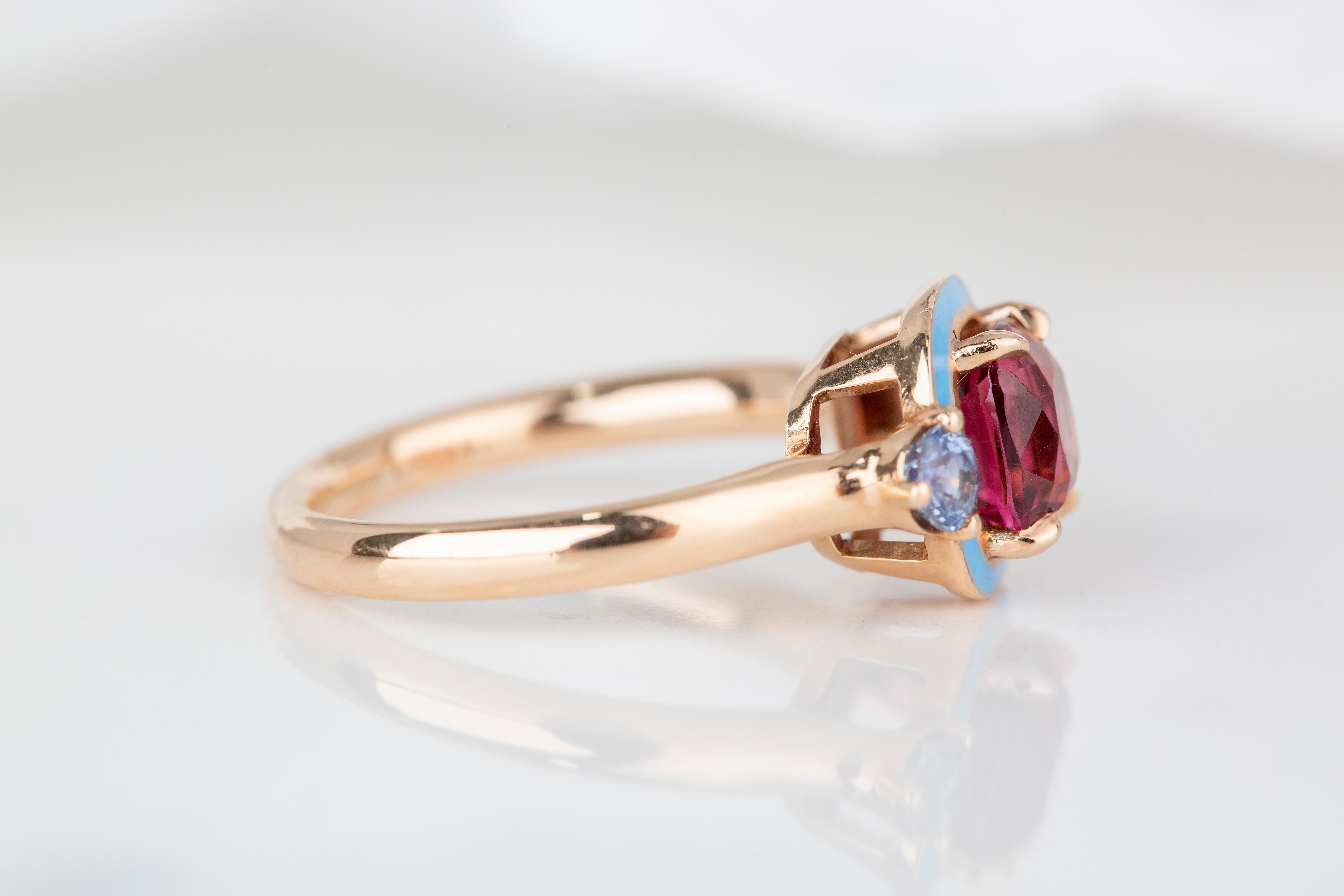 For Sale:  Art Deco Style 1.59 Ct Tourmaline and Sapphire 14K Gold Cocktail Ring 9