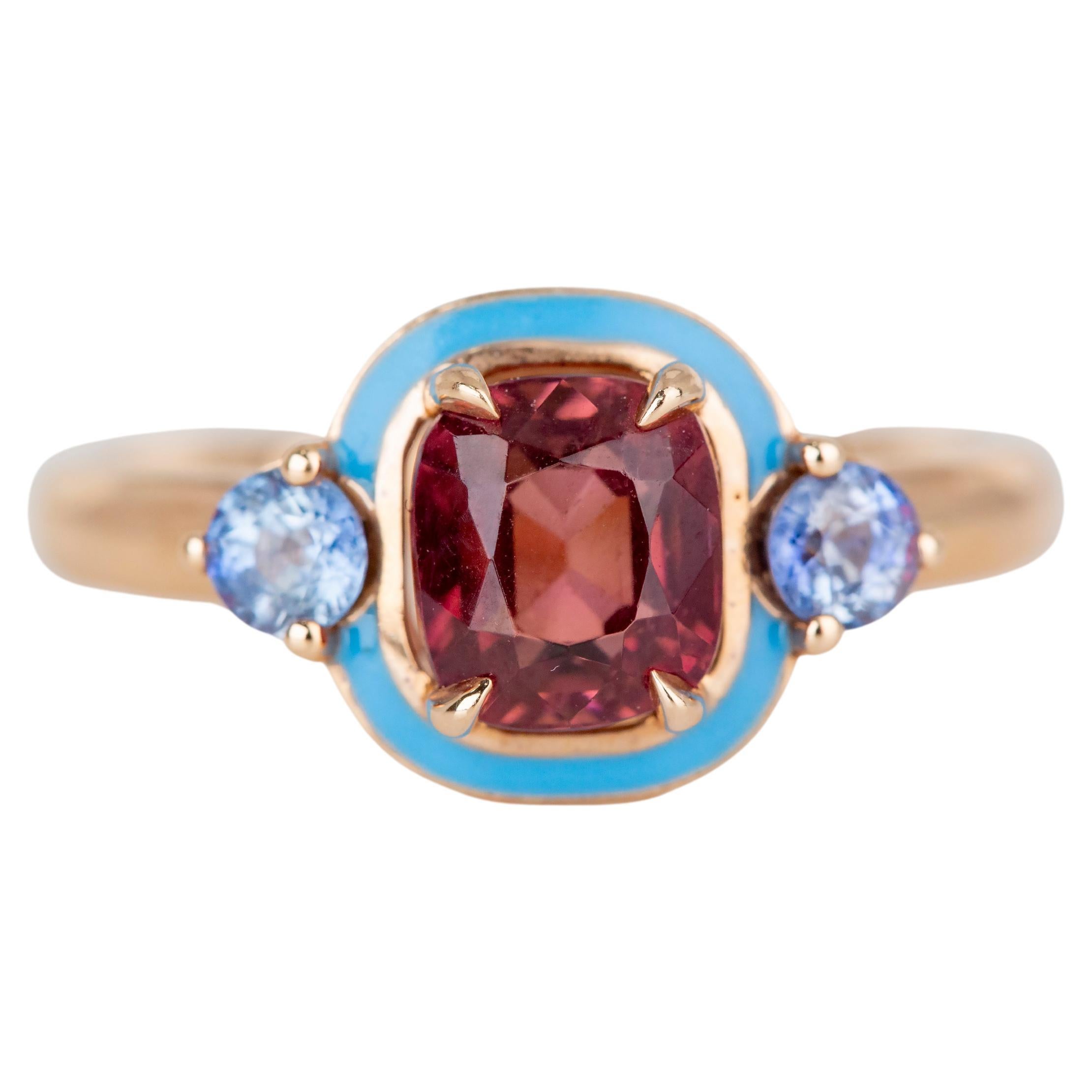 For Sale:  Art Deco Style 1.59 Ct Tourmaline and Sapphire 14K Gold Cocktail Ring