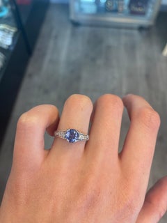 Art Deco Style 1.59ctt Ceylon Sapphire & Diamond Ring 18 Karat White Gold