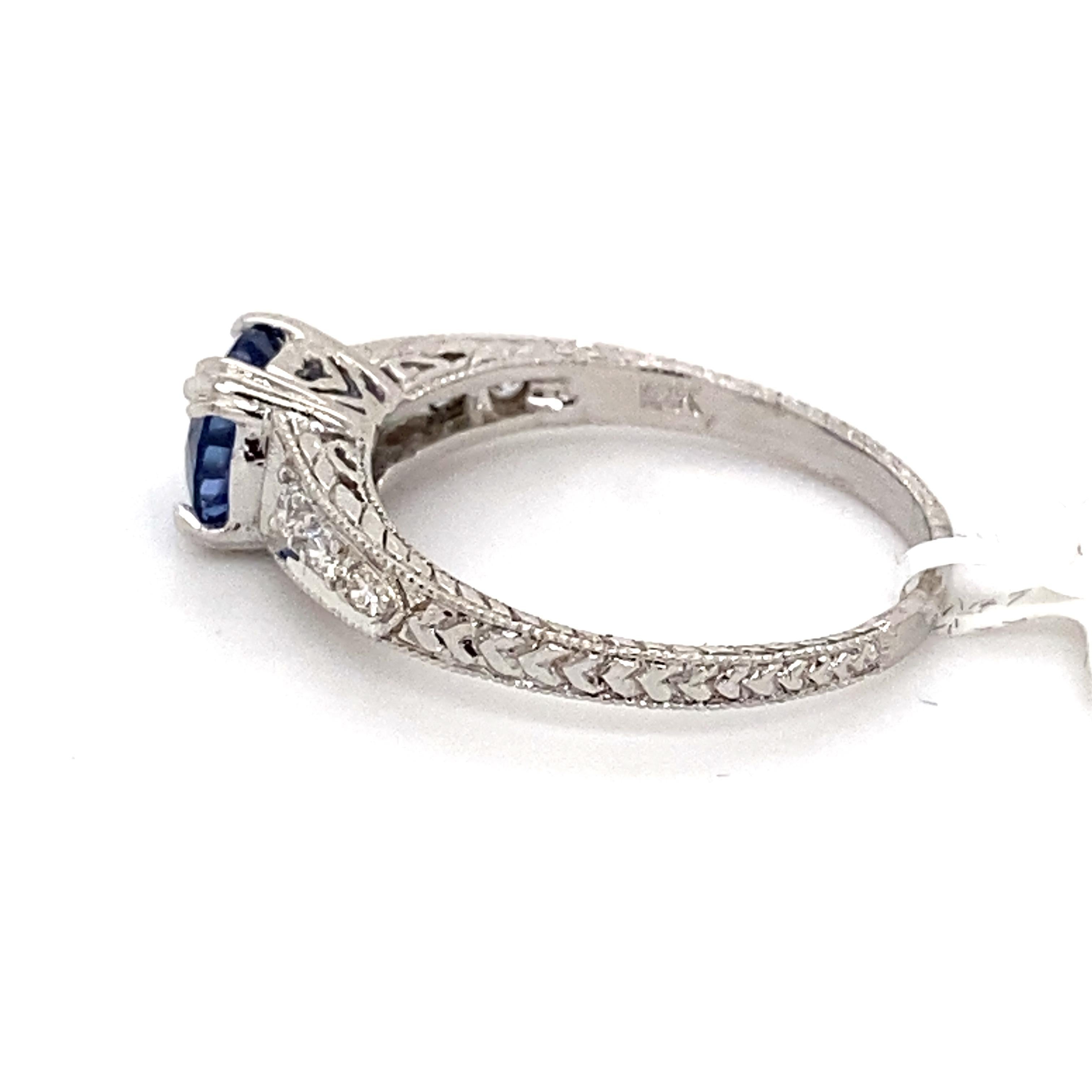 Art Deco Style 1.59ctt Ceylon Sapphire & Diamond Ring 18 Karat White Gold In New Condition For Sale In BEVERLY HILLS, CA