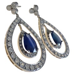 Art Deco Style Inspiration 1.60 carat Diamonds & Sapphire Drop Earrings