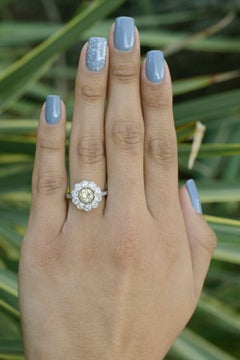 Art Deco Style 1.60 Carat Yellow Diamond Engagement Ring Platinum Flower Cluster