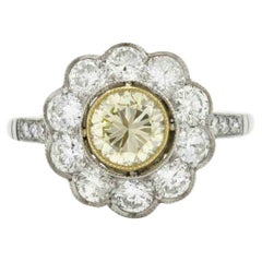 Art Deco Style 1.60 Carat Yellow Diamond Engagement Ring Platinum Flower Cluster
