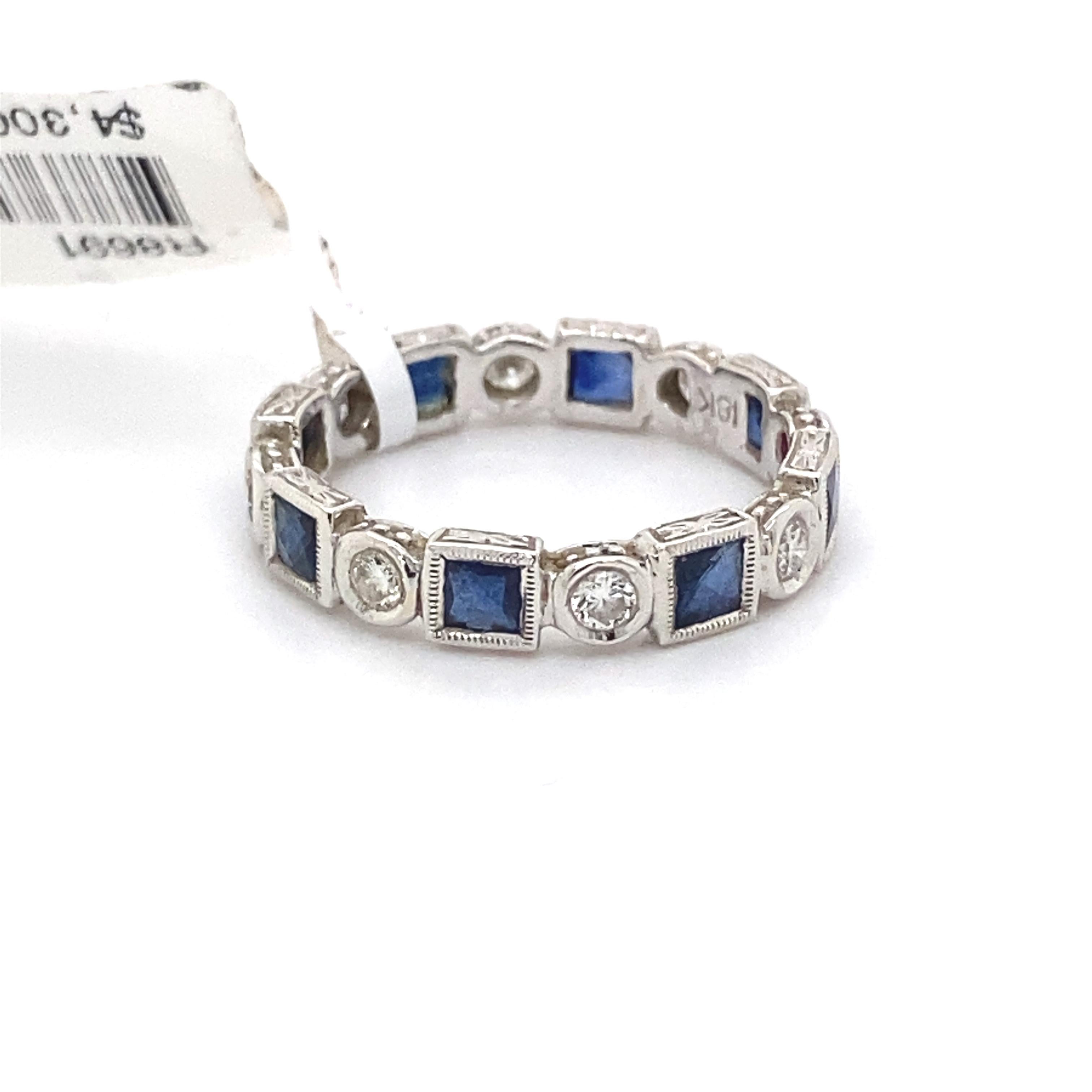 Art Deco Style 1.62Ctt Sapphire & Diamond Eternity Band 18k White Gold Size 6 In New Condition In BEVERLY HILLS, CA