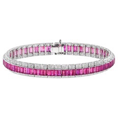 Art Deco Style 16.69 Ct. Ruby and Diamond Bracelet in 18K White Gold