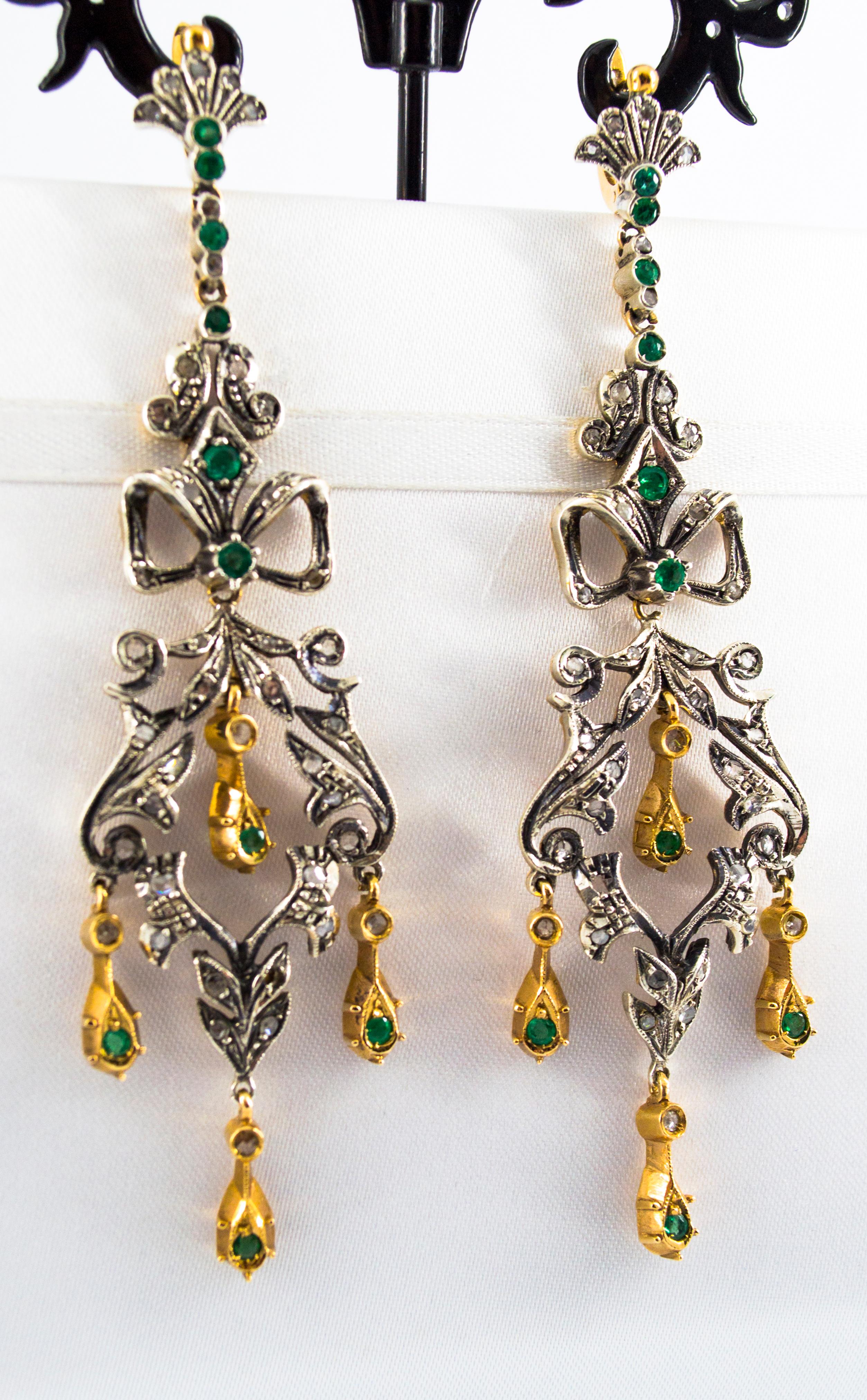 Art Nouveau Orecchini a leva in oro giallo con smeraldo e diamante bianco da 1.70 carati in stile Art Deco in vendita