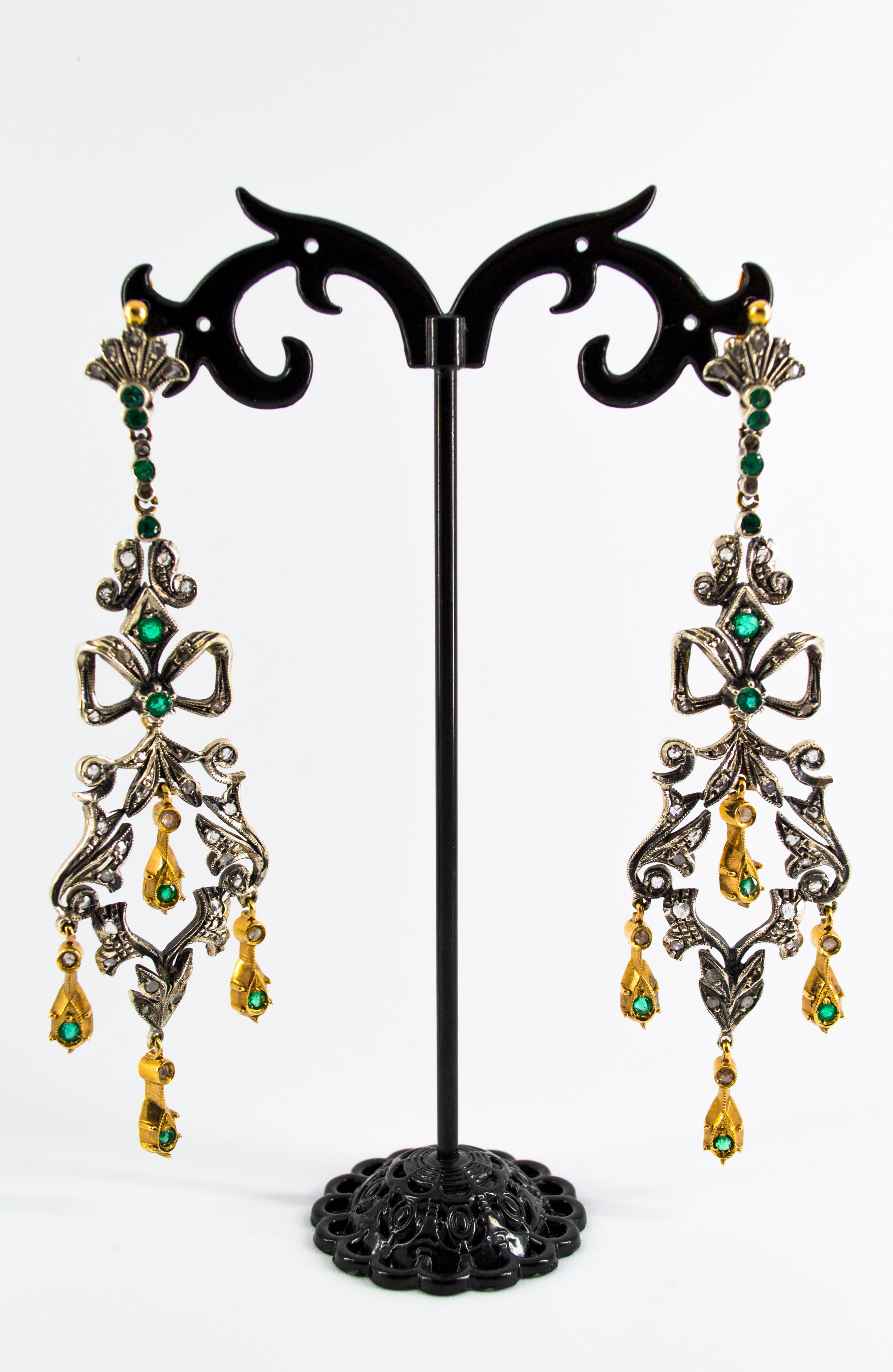 Orecchini a leva in oro giallo con smeraldo e diamante bianco da 1.70 carati in stile Art Deco In condizioni Nuovo in vendita a Naples, IT