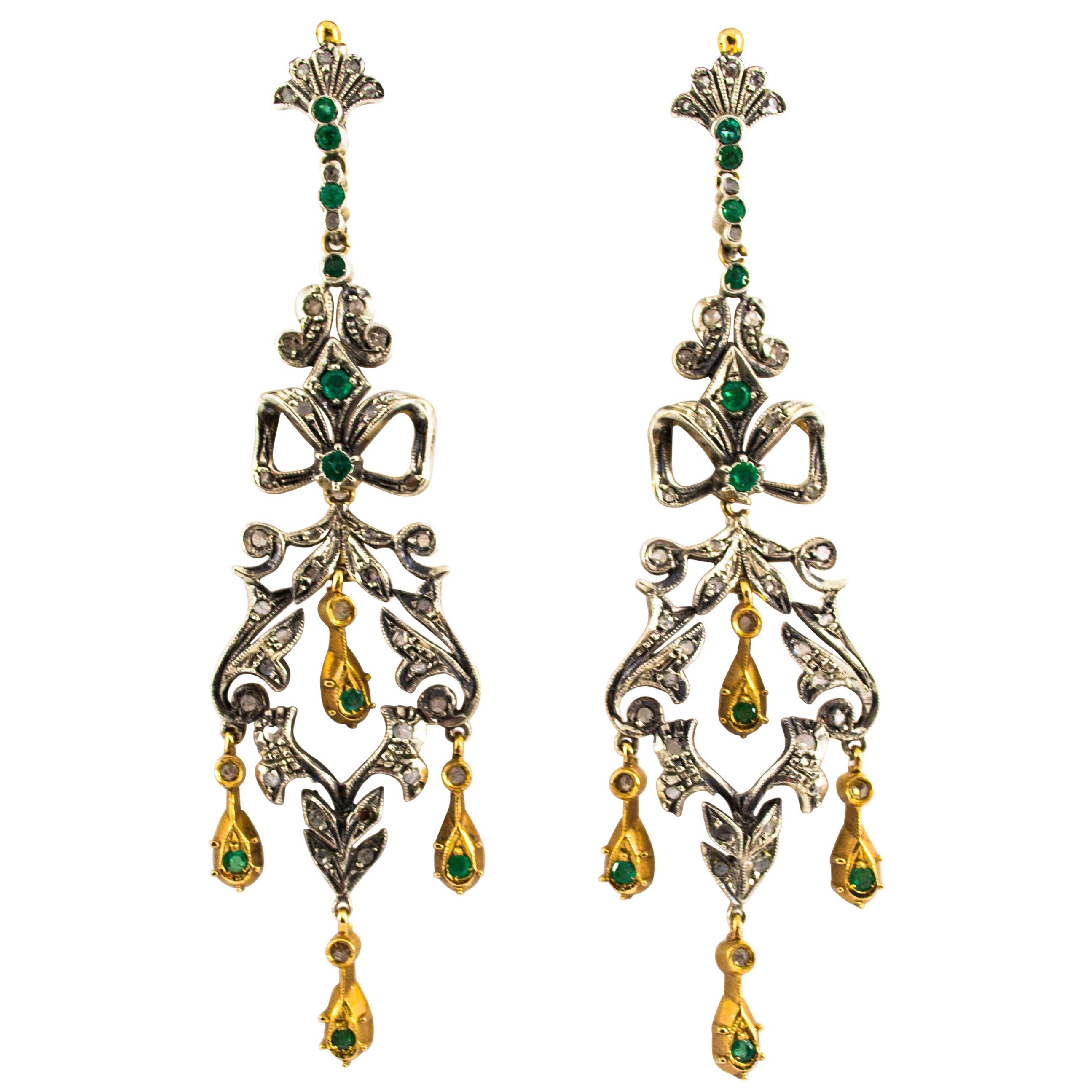 Pendientes de palanca de oro amarillo con diamante blanco esmeralda de 1.70 quilates estilo art déco