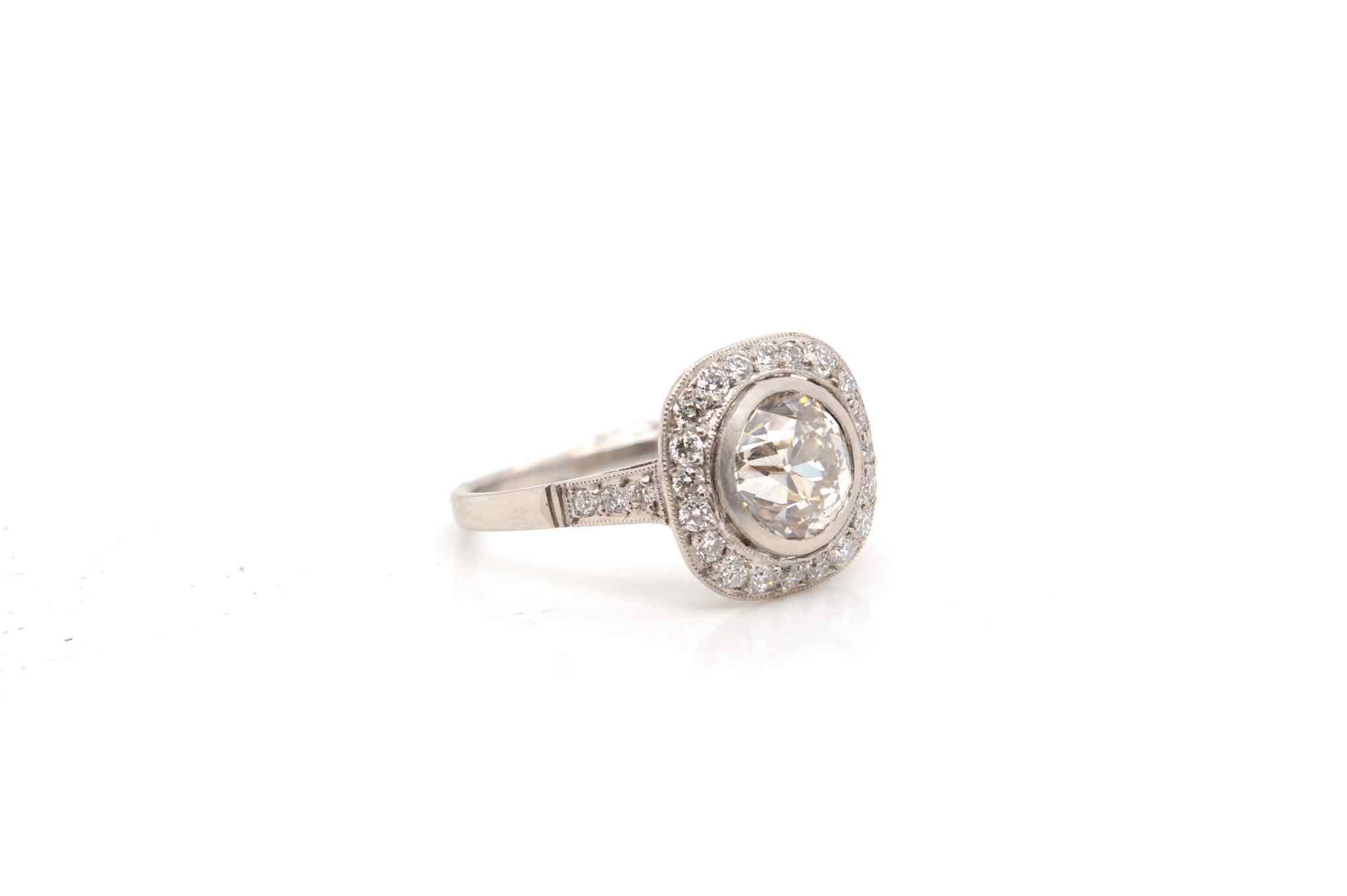 Old European Cut Art Deco style 1.73 carats K/I1 diamond ring in platinum For Sale