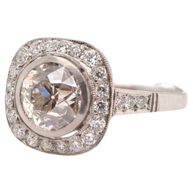 Art Deco style 1.73 carats K/I1 diamond ring in platinum